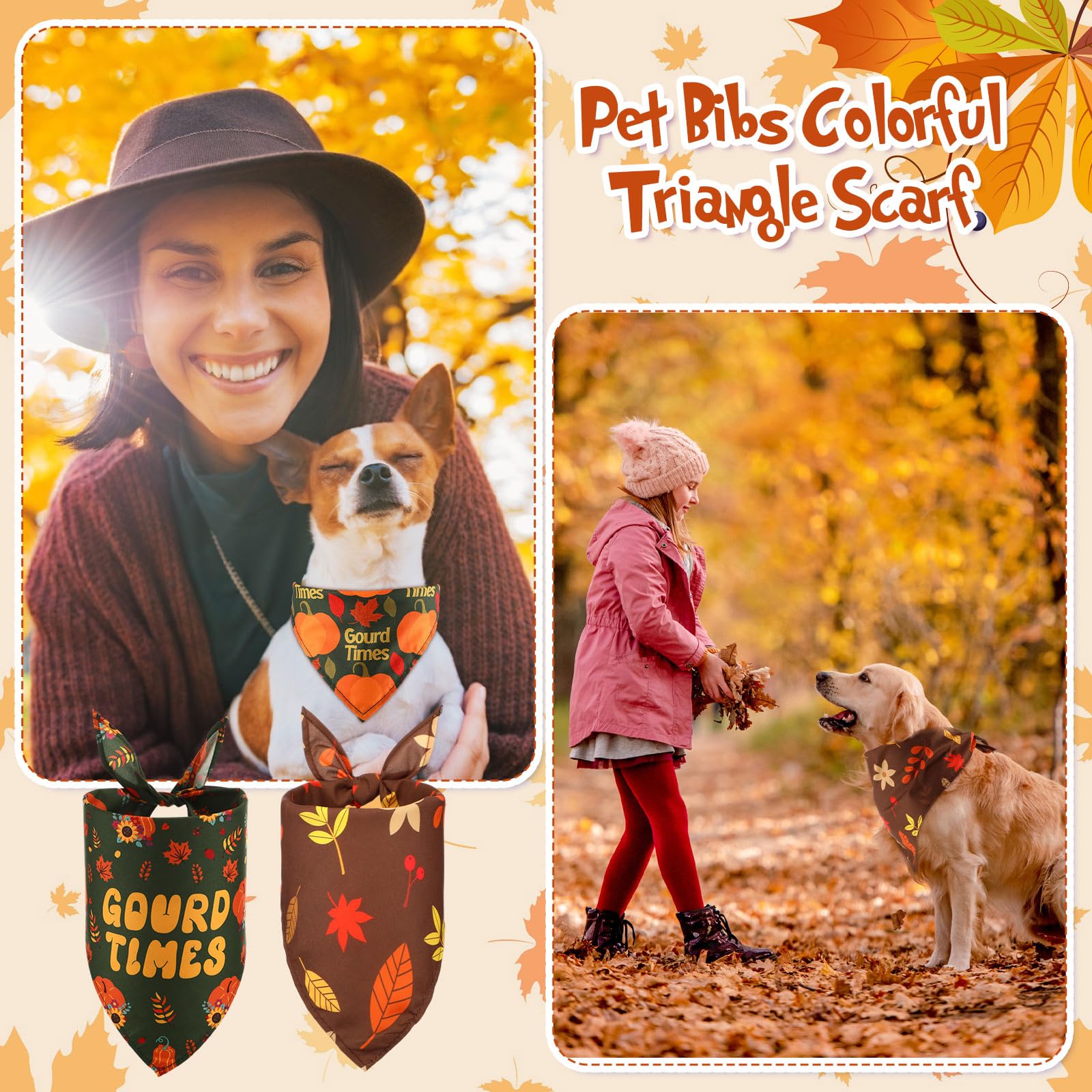 Lasnten 120 Pcs Fall Dog Bandanas Bulk Pumpkin Maple Leaves Bandana for Dogs Thanksgiving Pet Bibs Scarf for Small Medium Large