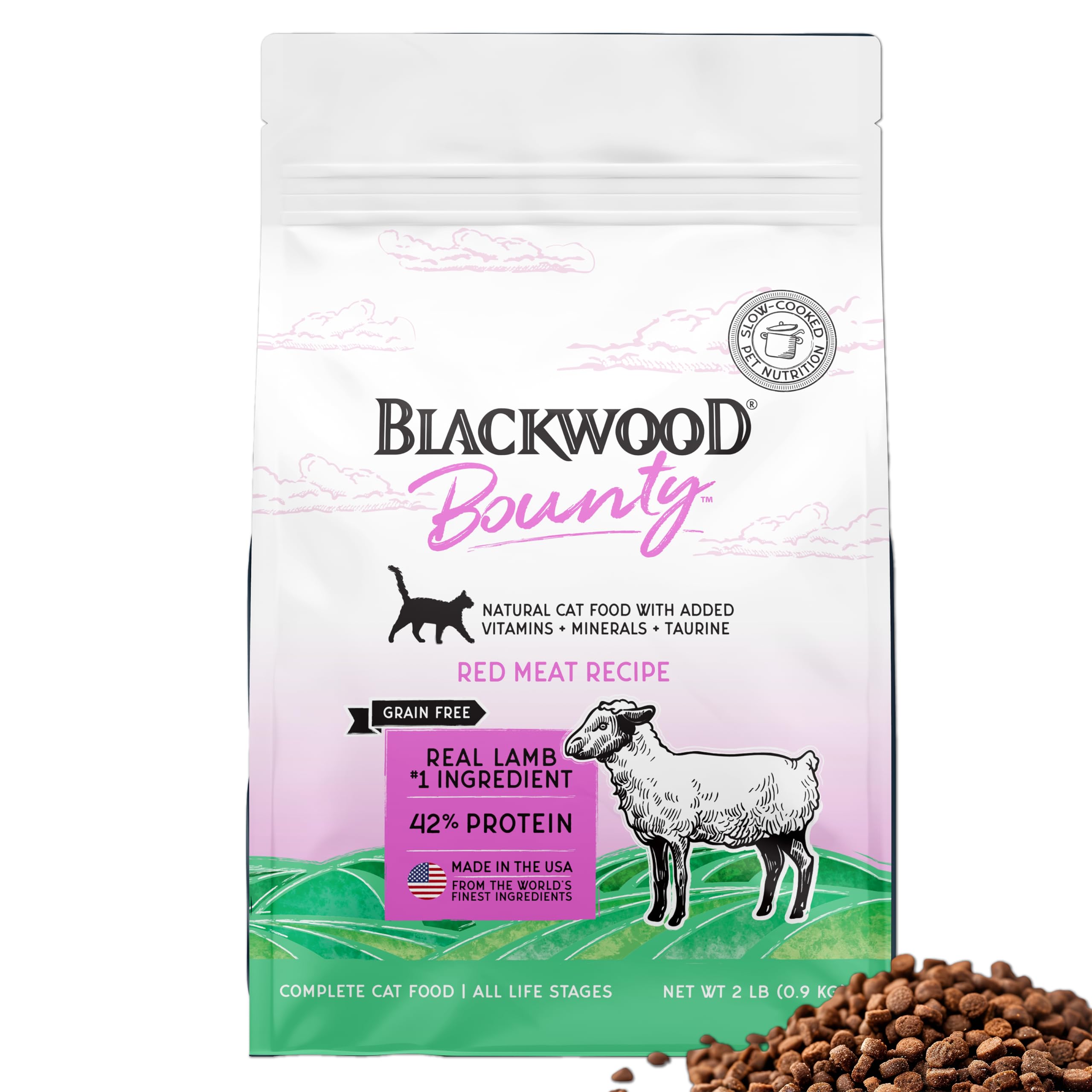 Blackwood Bounty Dry Cat Food, Red Meat Recipe for All Life Stages, 2 Pound Bag, High Protein, Grain Free