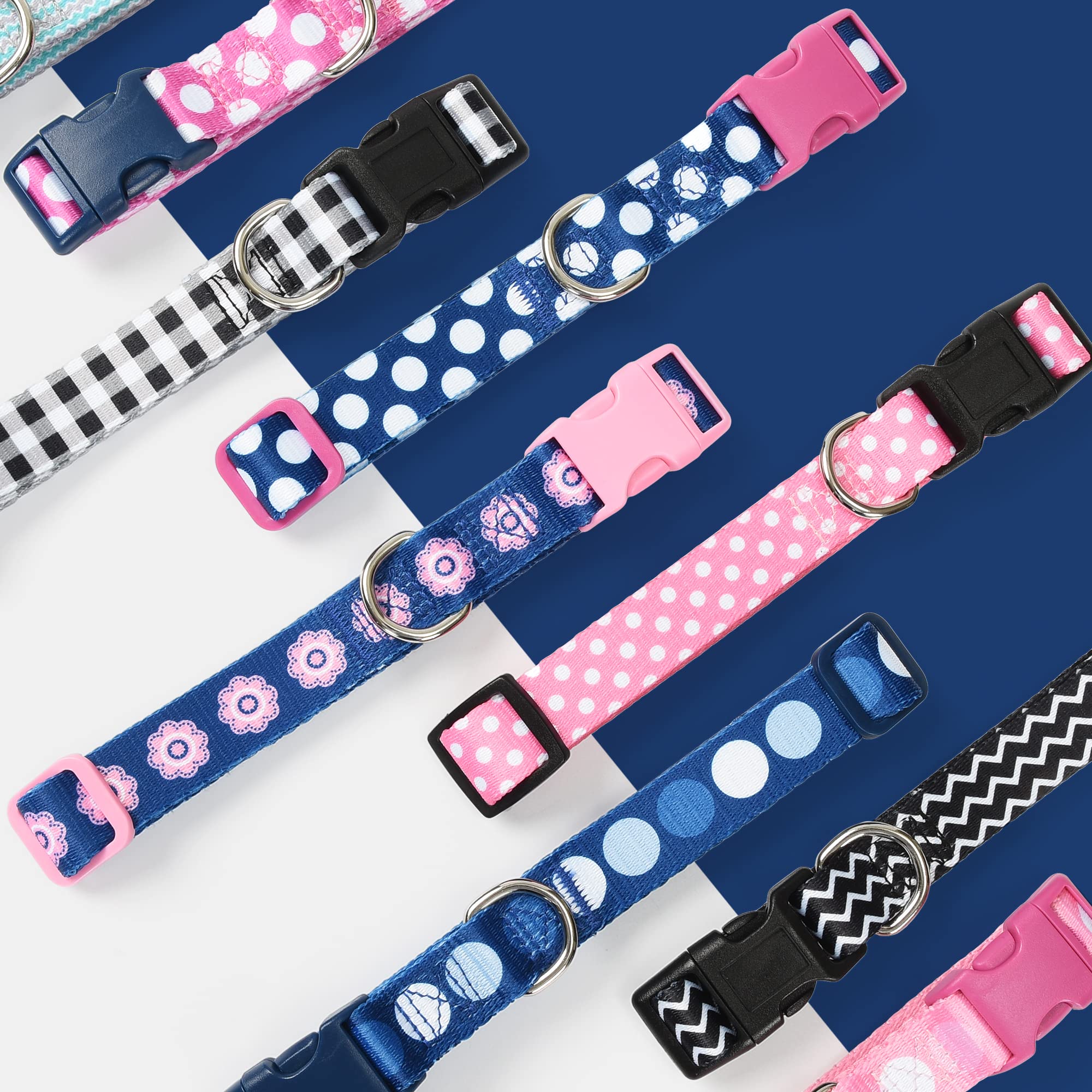 Mile High Life Dog Collar | Cute Puppy Collars | Lightweight Girl Dog Collar | Soft Boy Dog Collars | W Geometric Plaid Wave Line Pattern (White Dots, Small)