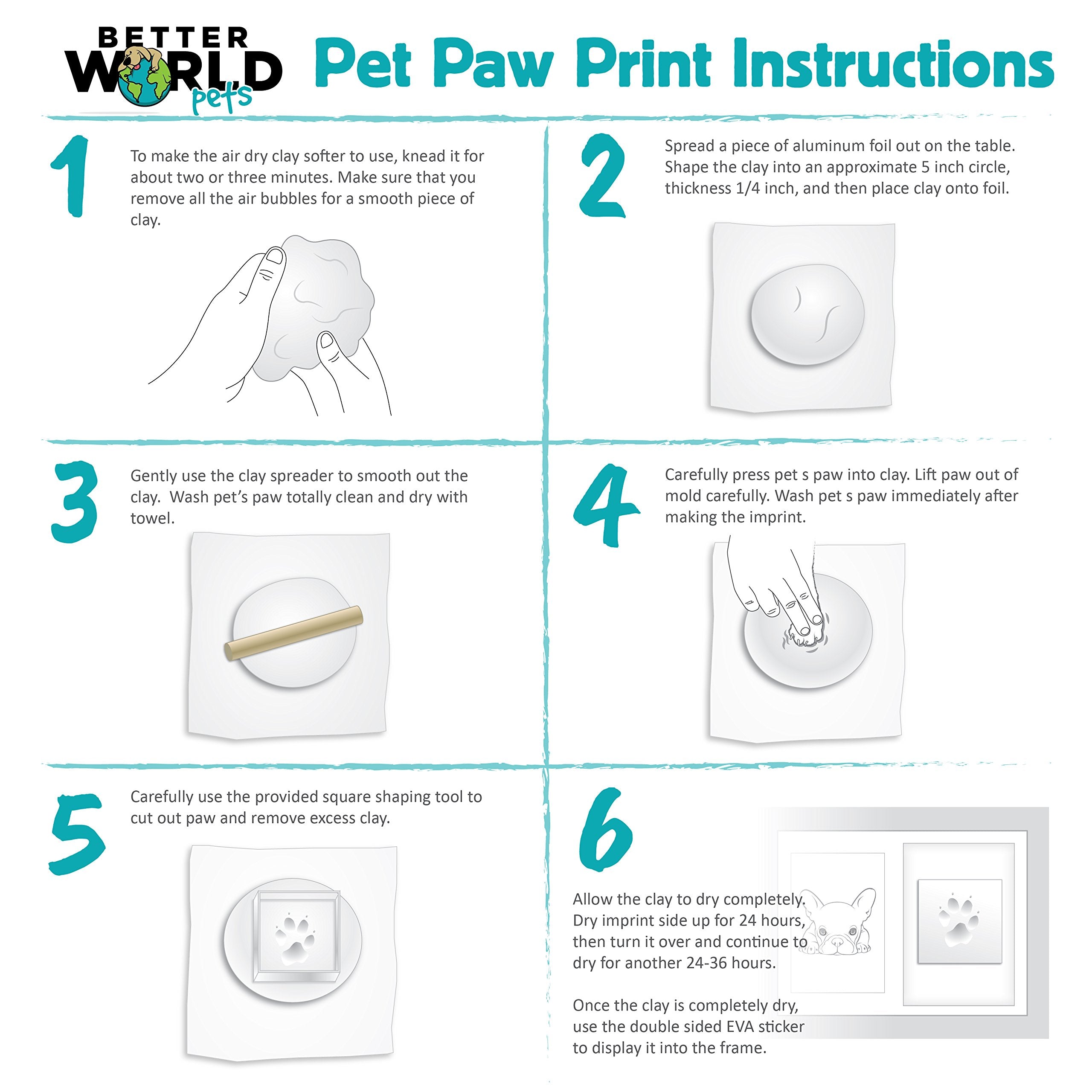 Better World Pets Paw Print + Photo Keepsake Frame Holds 4 X 6 Inch Picture – Memorial Clay Imprint Kit – For Dogs And Cats – Perfect For Pet Lovers – Wall Mount, Brown