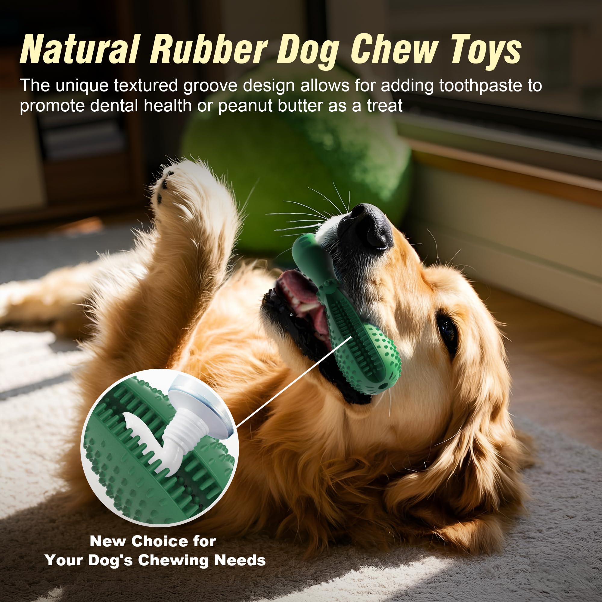 Beah Durable Dog Chew Toys Teeth Care, Long Lasting Natural Rubber Dog Toys With Small Grooves, Interactive Teething Toys For Me