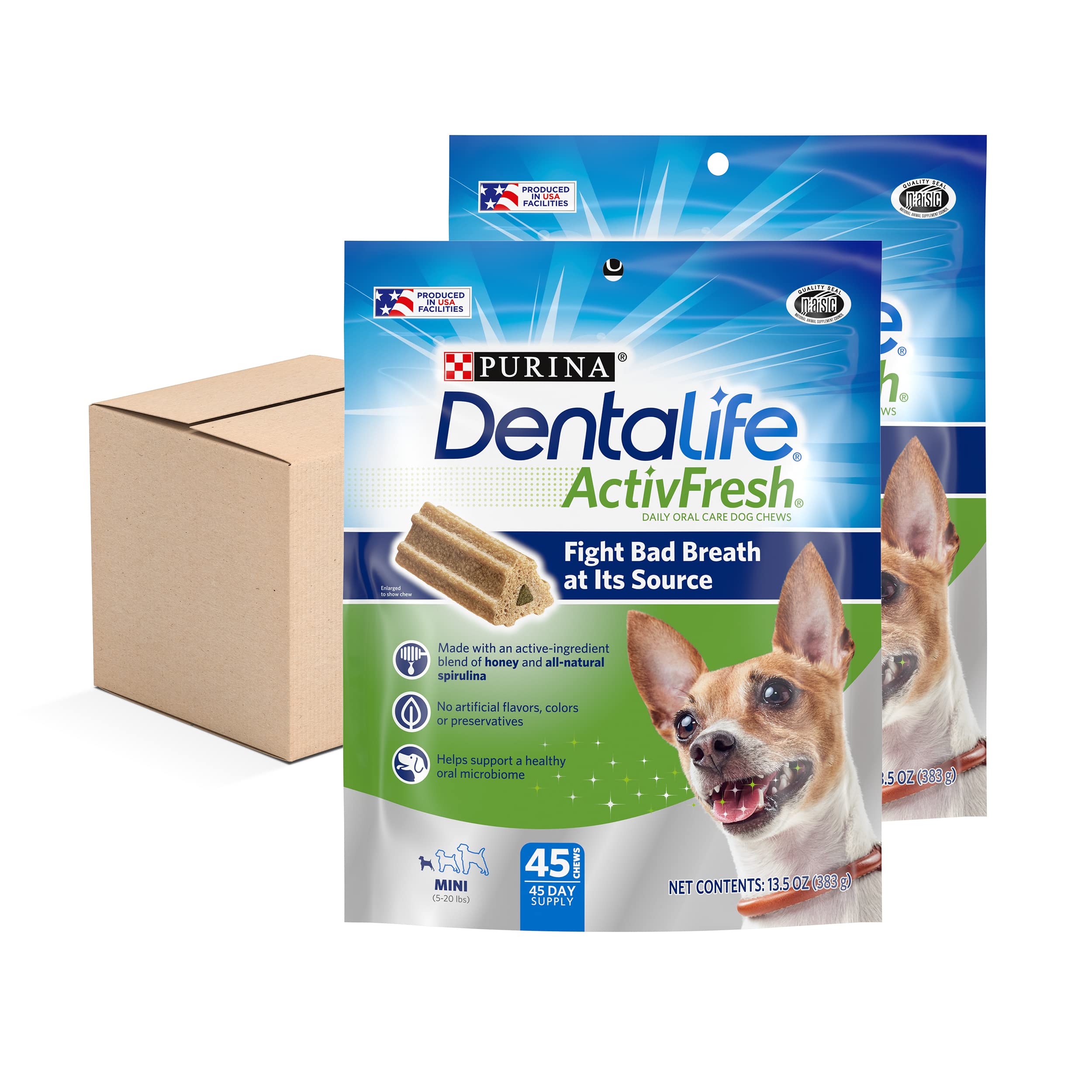 Dentalife DentaLife ActivFresh Daily Oral Care Mini Dog Chews, 90 Count, (2) 45 ct. Pouches
