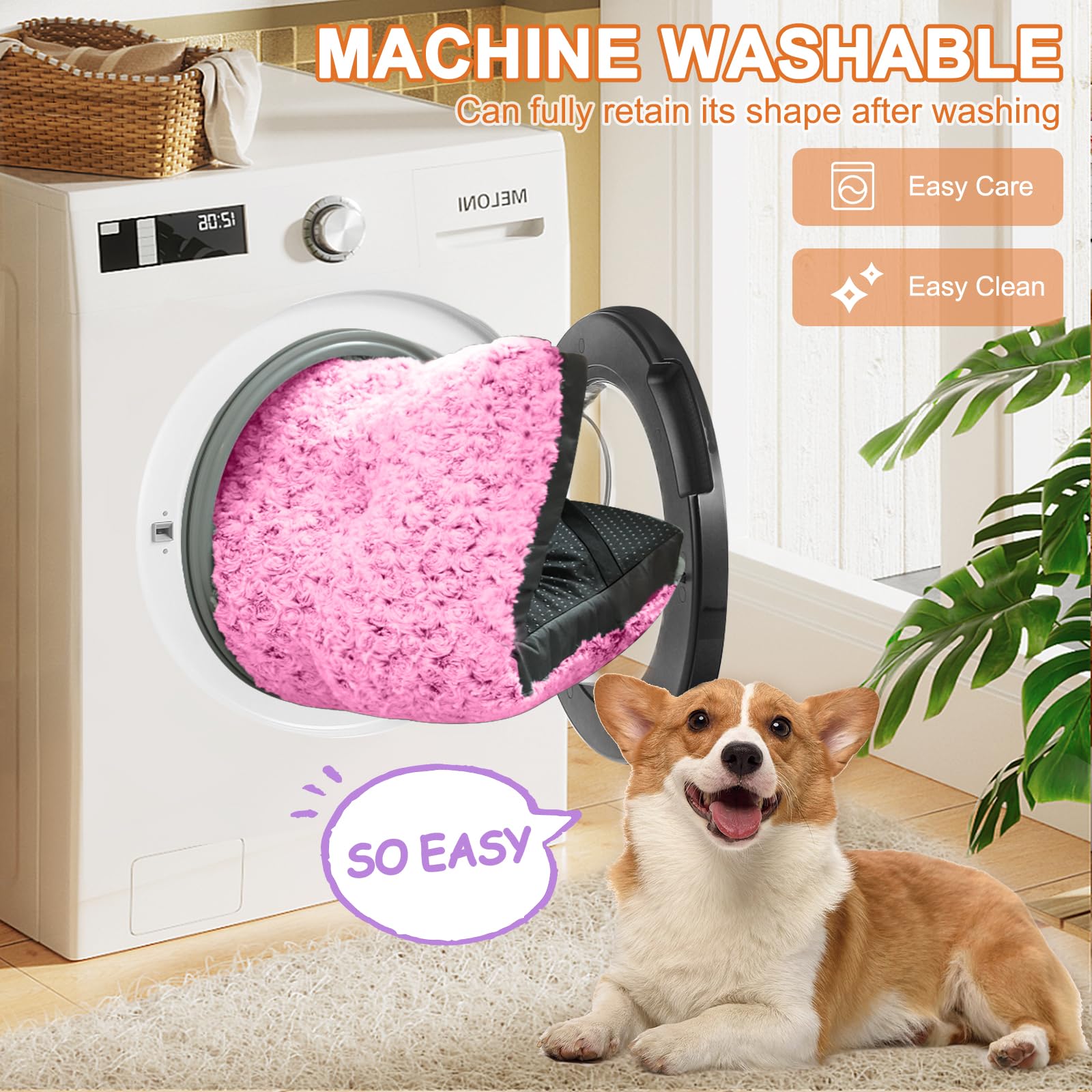 Pocblue Deluxe Washable Dog Bed For Small Dogs Dog Crate Mat 24 Inch Comfy Fluffy Kennel Pad Anti-Slip For Dogs Up To 25 Lbs, 24' X 17', Pink