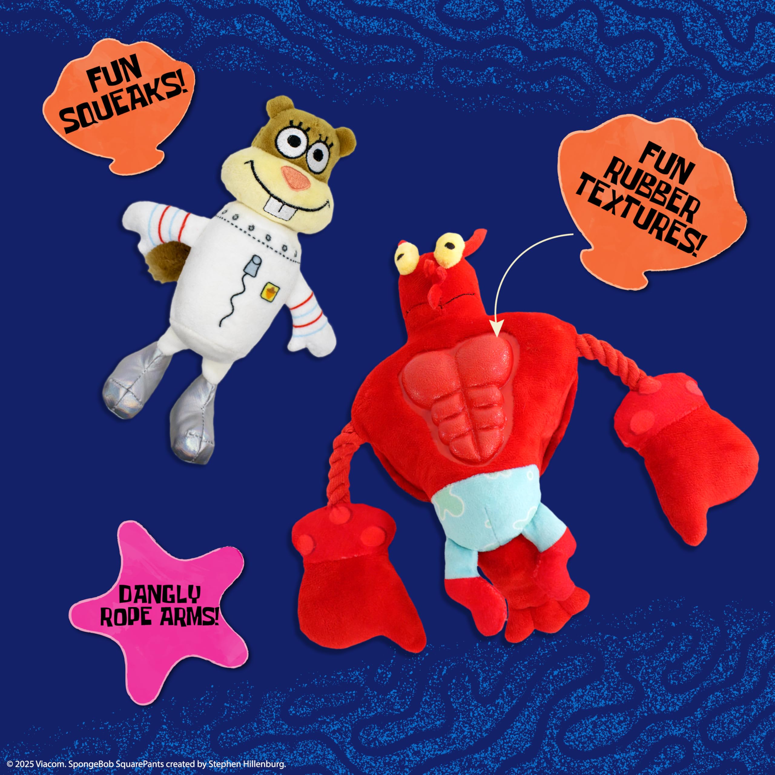 Design Lab, Inc. Spongebob Squarepants Official Merchandise Interactive And Fun Collectible Dog Toys | 2-Pack Larry & Sandy Dog