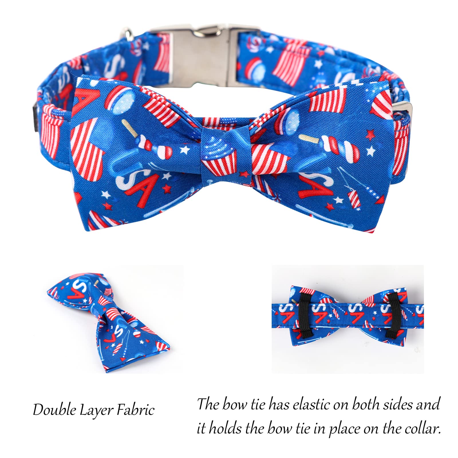 Lionet Paws Patriotic Dog Collar With Bowtie, 4Th Of July, Soft And Comfortable Adjustable American Flag Bowtie Collar For Dogs