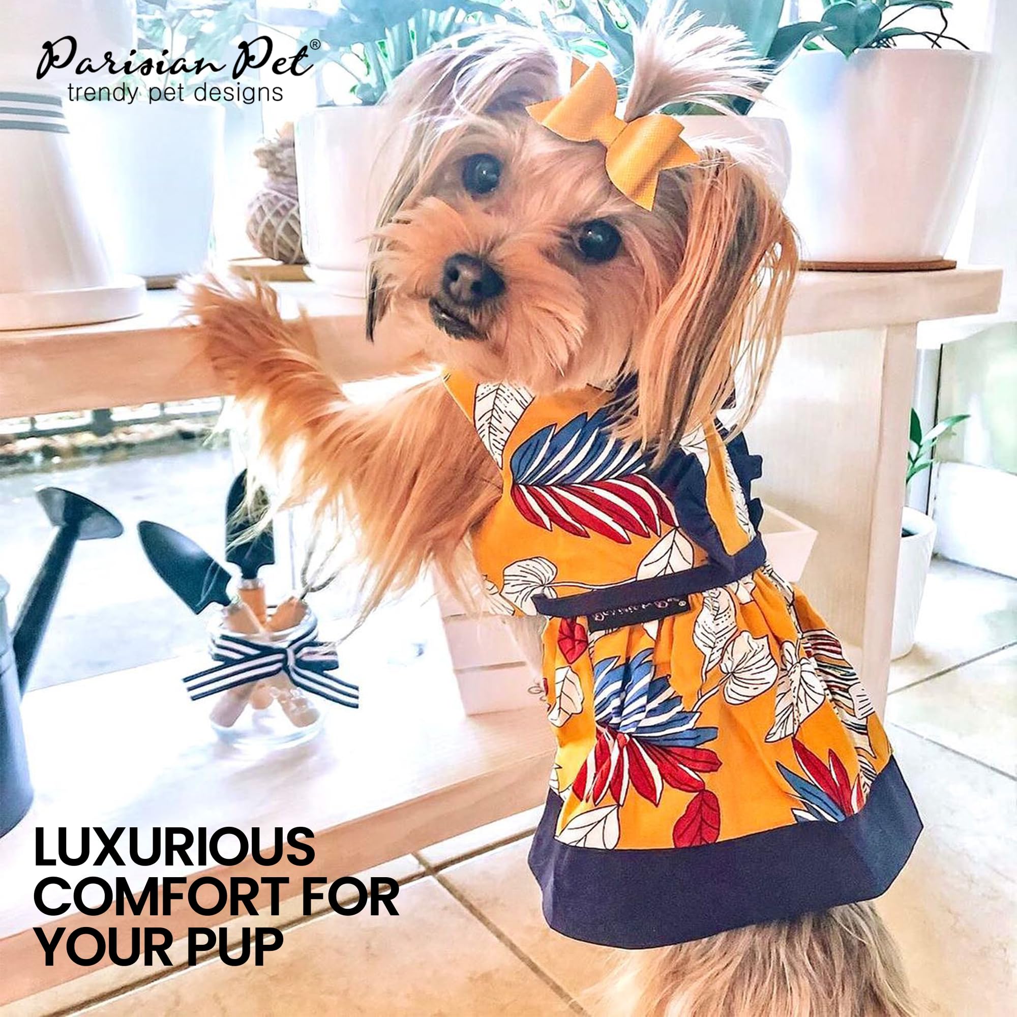 Parisian Pet Tribal Leaves Summer Dress - Magic Strap Closure Beach Outfit - Lightweight And Breathable Dresses For Large Dogs G