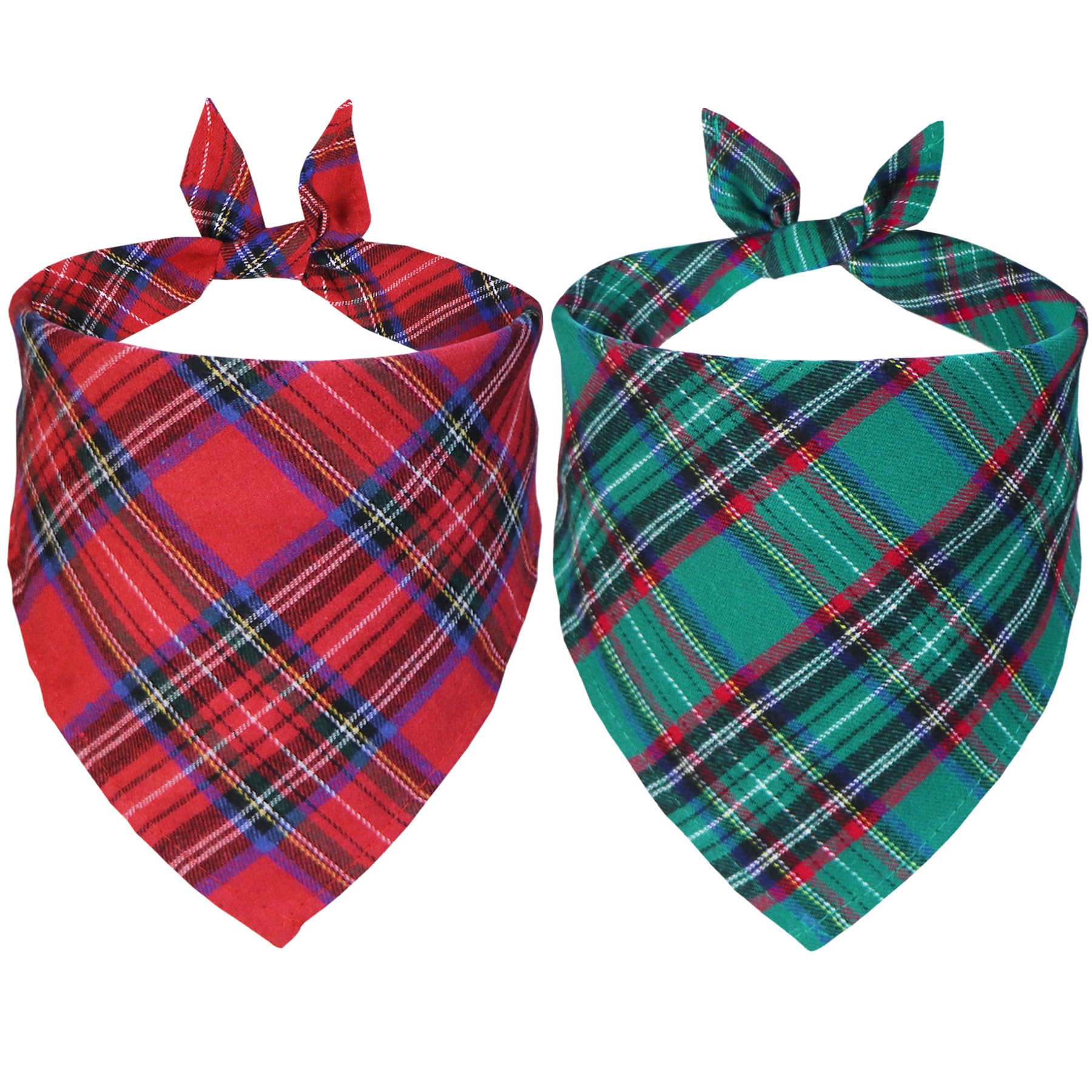 Stmk 2 Pack Multi Size Dog Christmas Bandanas, Premium Cotton Fabric Plaid Holiday Bandanas For Small Medium Dogs Pets (Christma