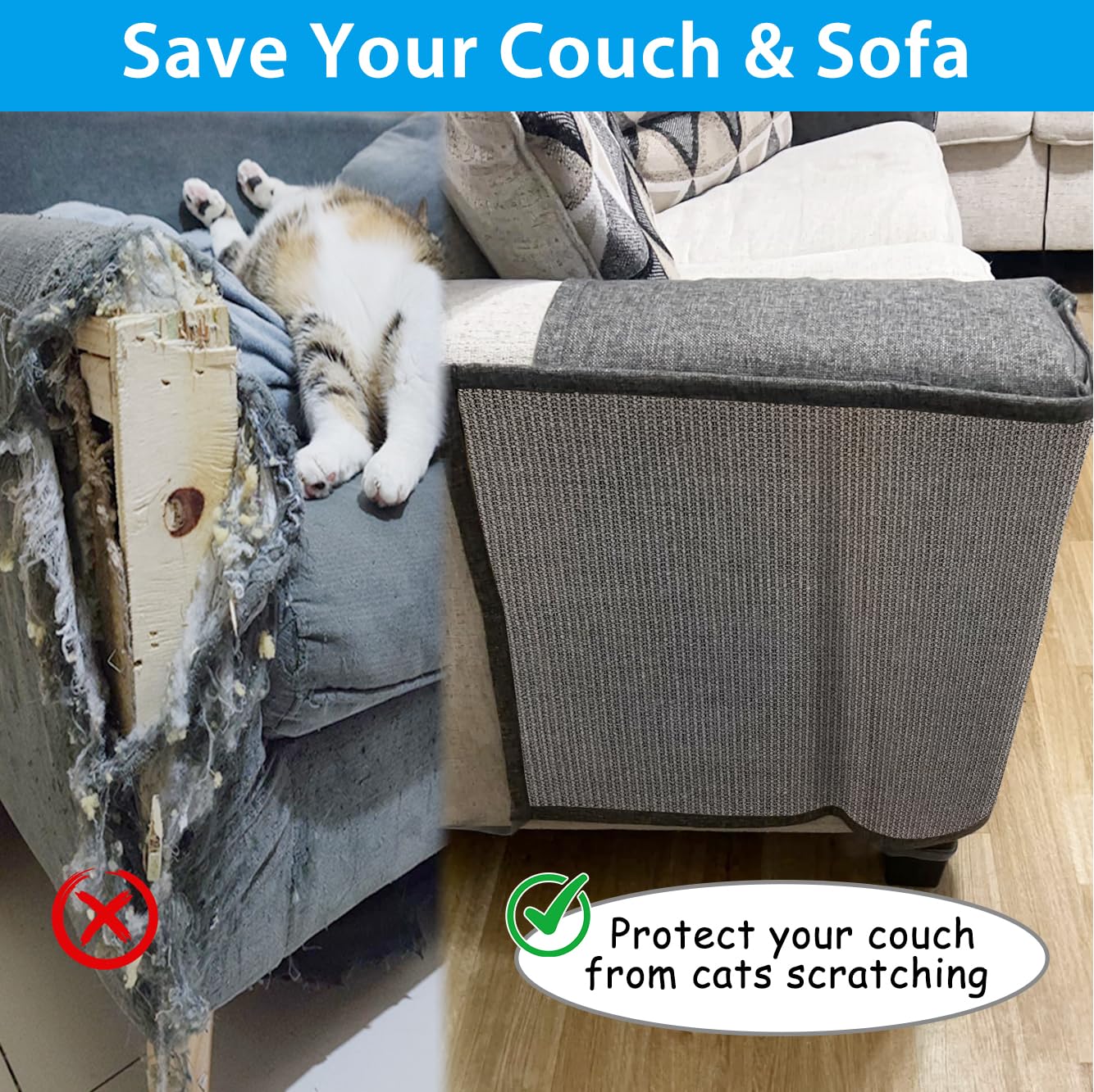 NATUYA Cat Scratch Furniture Couch Protector - Large Sisal Cat Scratching Pad Sofa Corner Arm Shield, Cat Scratcher for Sofa (Al