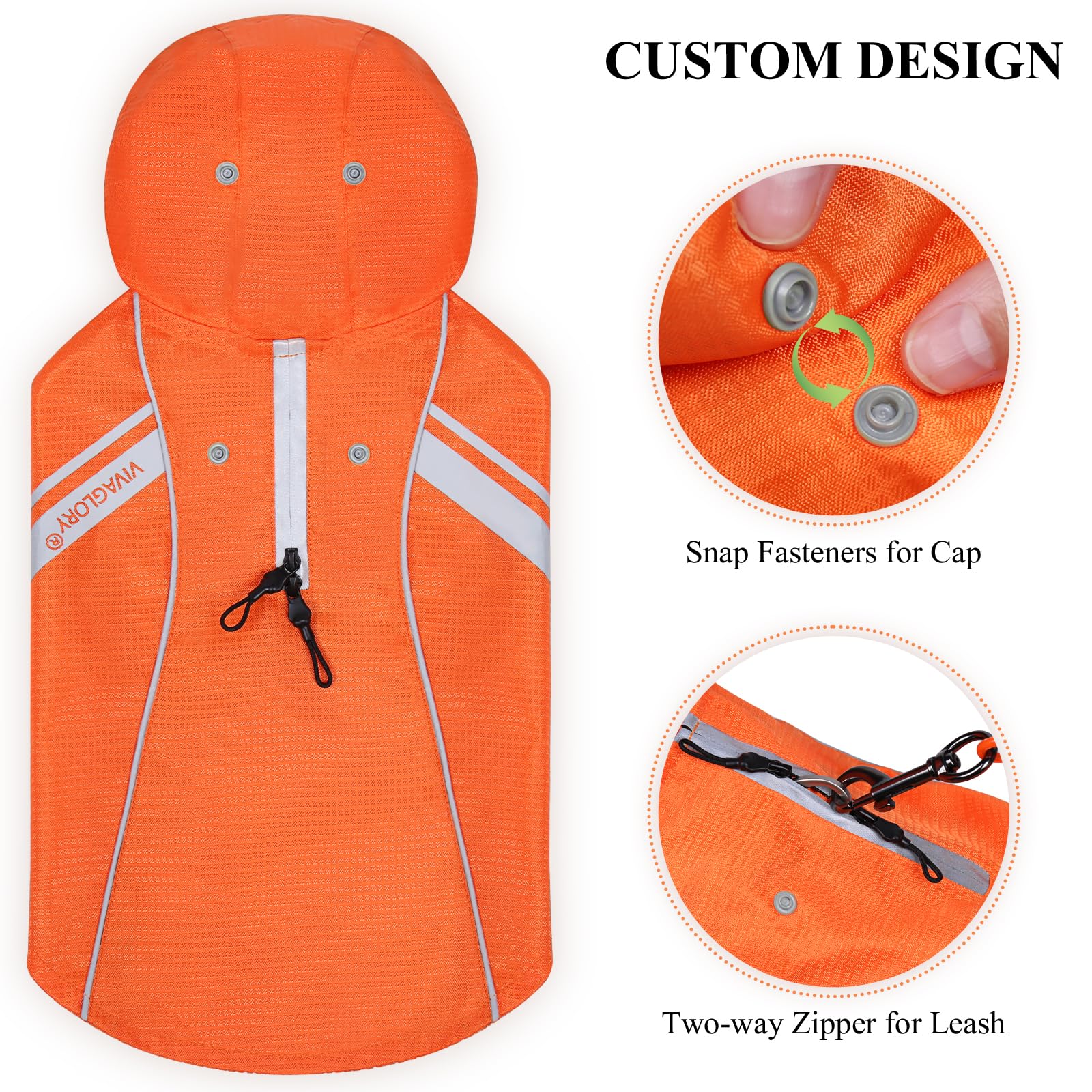 Vivaglory Dog Raincoat for Medium Dogs, Orange, Lightweight, Reflective, Easy On & Off, M (22"-26" Chest Girth)