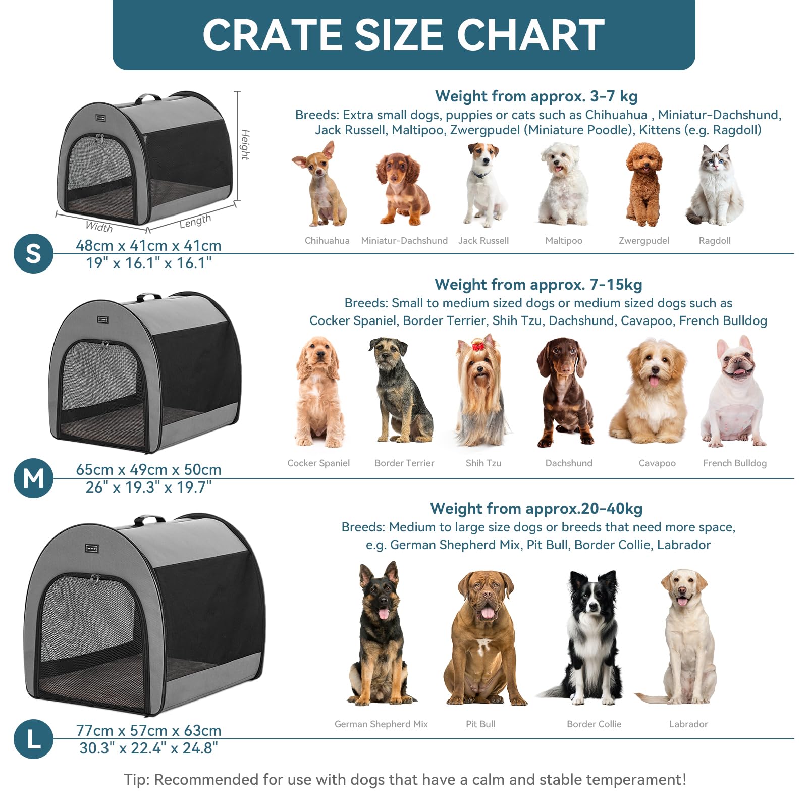 Petsfit Soft Dog Crate - Portable 30" Kennel, Grey, Waterproof Oxford Cloth, Sturdy with Thick Mat, Model DCC103902
