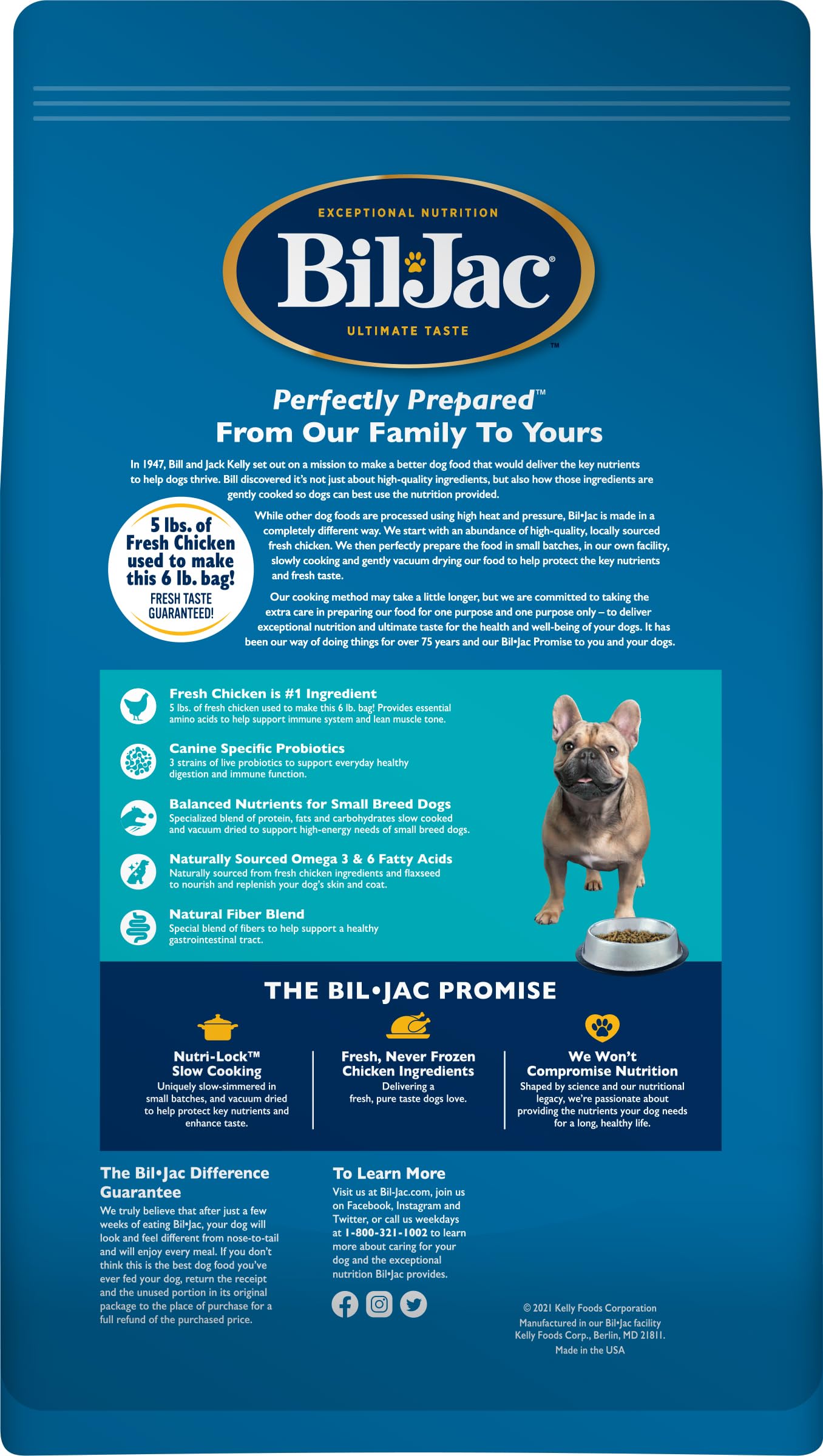 Bil-Jac Dry Dog Food Small Breed Adult Formula 6lb Bag (2-Pack) - Chicken, Oatmeal & Yams - Super Premium Since 1948