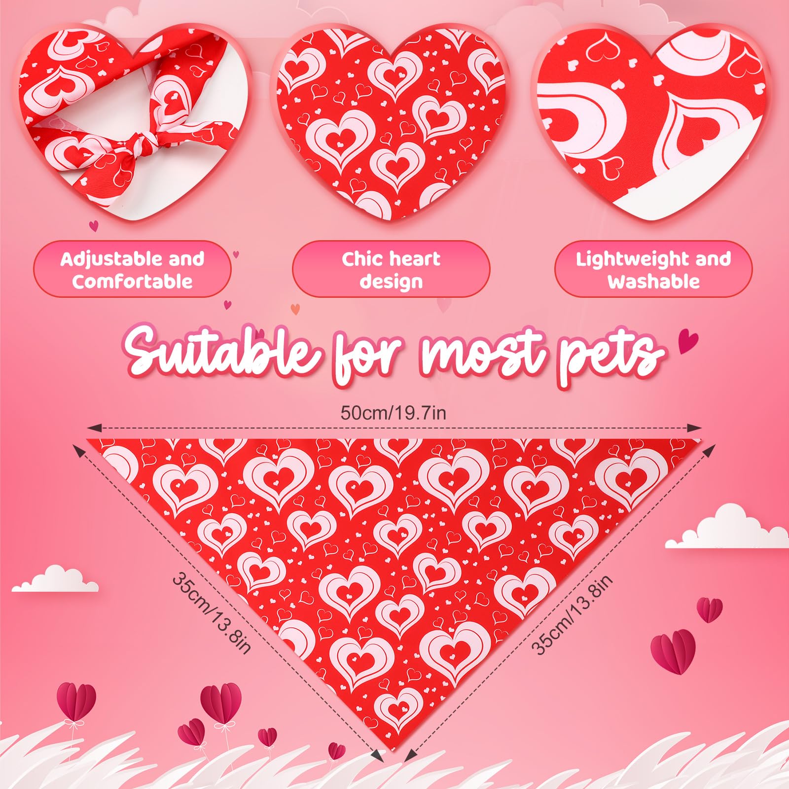 Weewooday 50 Pcs Valentine'S Day Dog Bandanas Bulk For Dogs Red And Pink Soft Bibs Adjustable Triangle Bandana For Small Medium