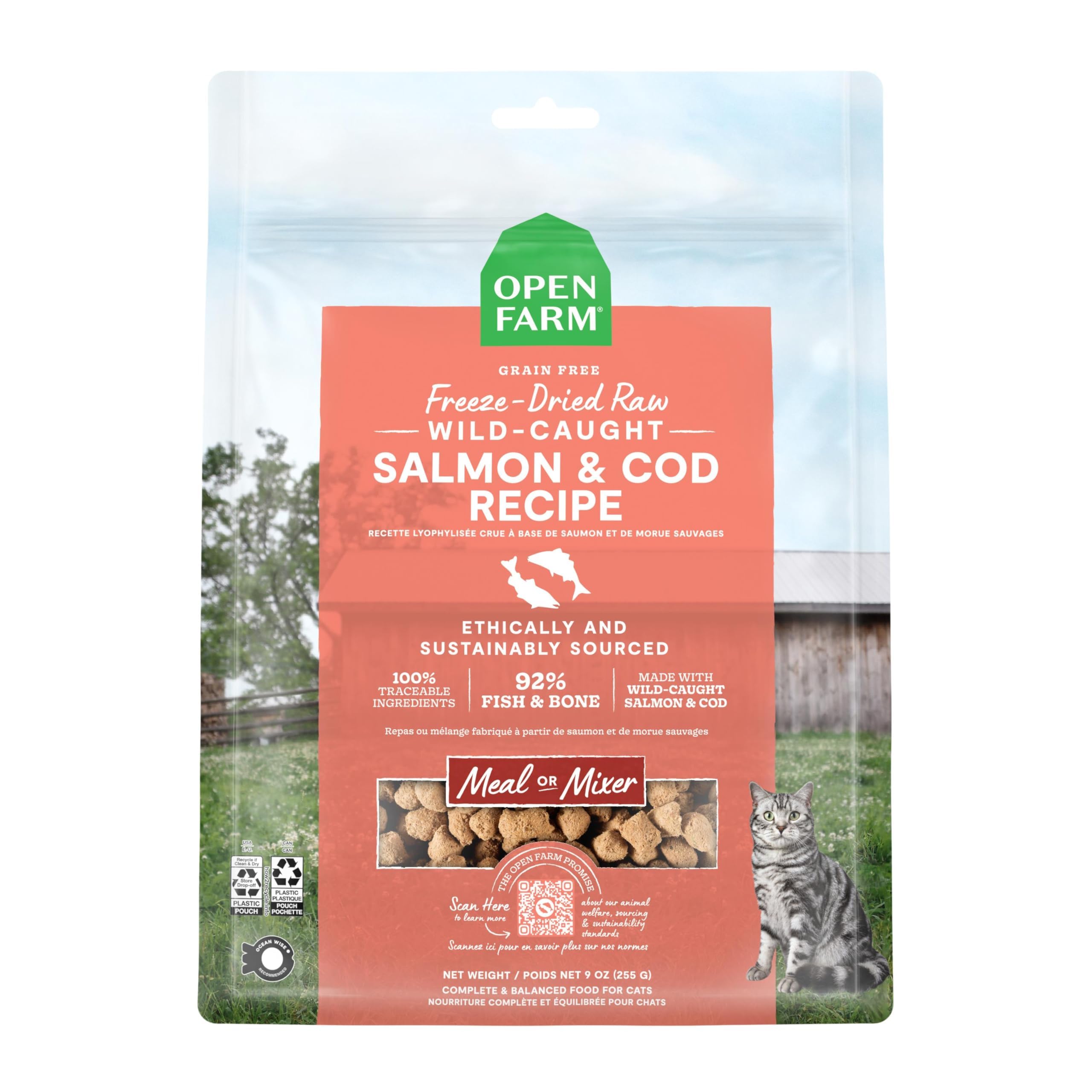 Open Farm Salmon & Cod Recipe Freeze Dried Raw Morsels for Cats, 3.5oz