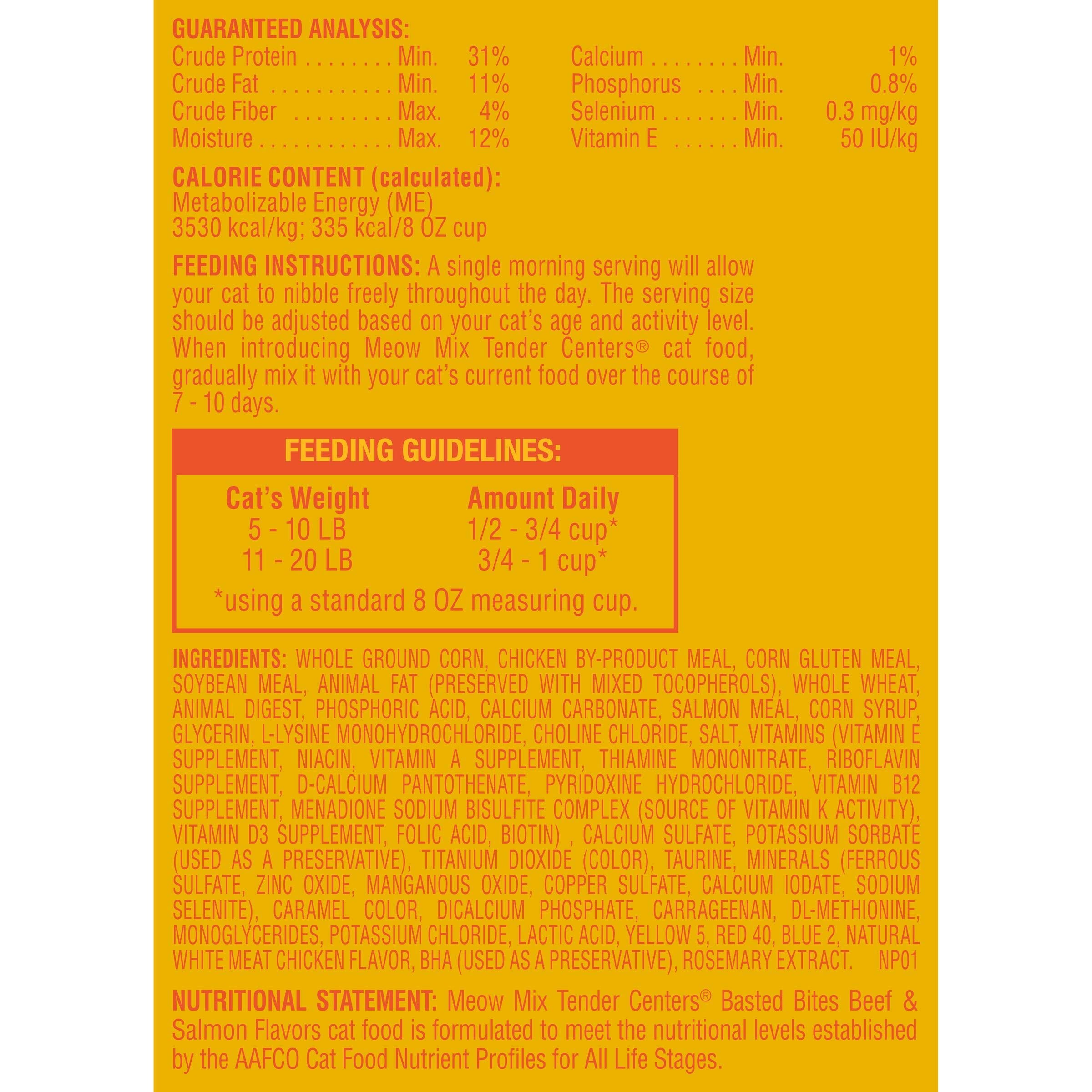 Meow Mix Tender Centers Basted Bites Dry Cat Food, Beef & Salmon Flavors, 13.5 Pound Bag