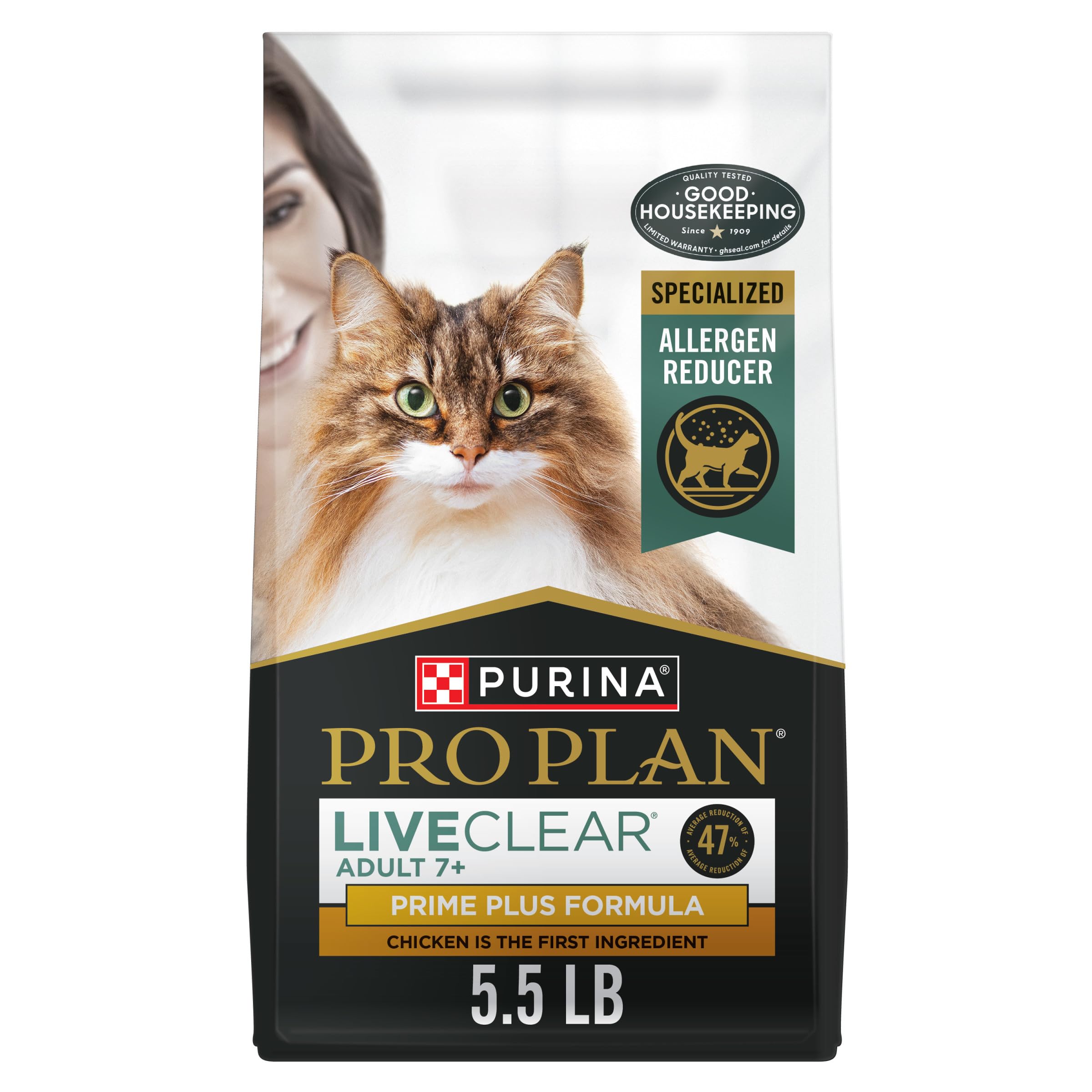 Purina Pro Plan LiveClear Cat Food 7+ Cat Allergen Reducer Chicken and Rice Formula - 5.5 lb. Bag