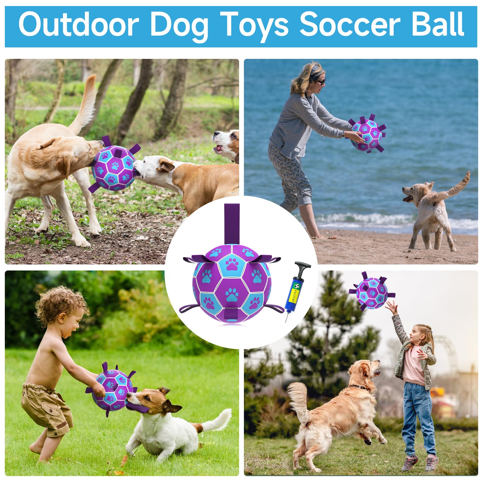 Qdan Dog Toys Soccer Ball - Durable Dog Balls With Strap For Medium Small Dogs, Puppy Birthday Gifts, Dog Tug Toy For Tug Of War