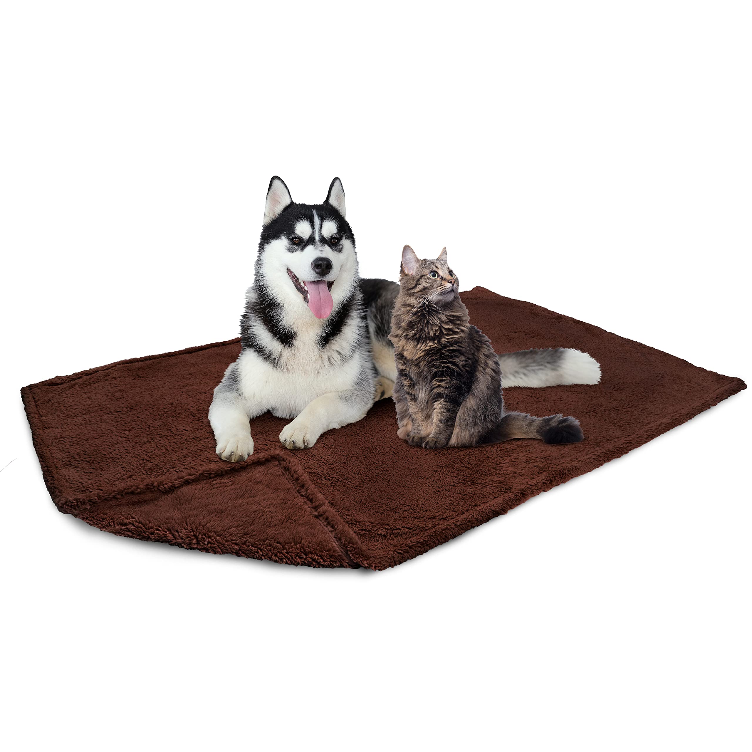 Petami Fluffy Waterproof Dog Blanket For Bed Large Dogs, Soft Warm Pet Sherpa Throw Pee Proof Couch Cover, Reversible Cat Blanket Sofa Crate Kennel Protector, Washable Mat Queen (Brown, 90X90)