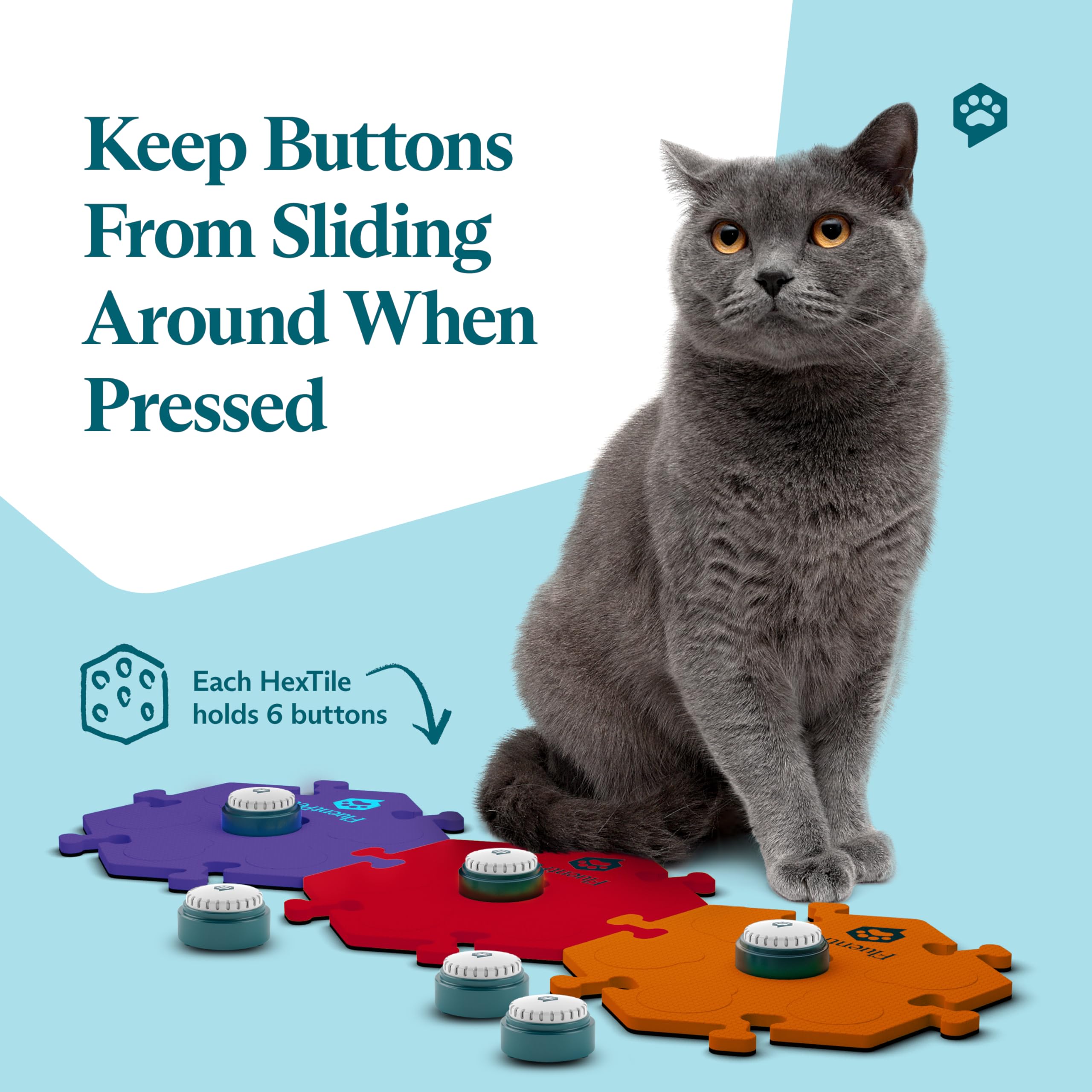 Fluentpet Speak Up! Get Started Kit With Clearer Upward-Facing Sound | 6 Recordable Buttons W/Pre-Installed Batteries & 3 Hextil