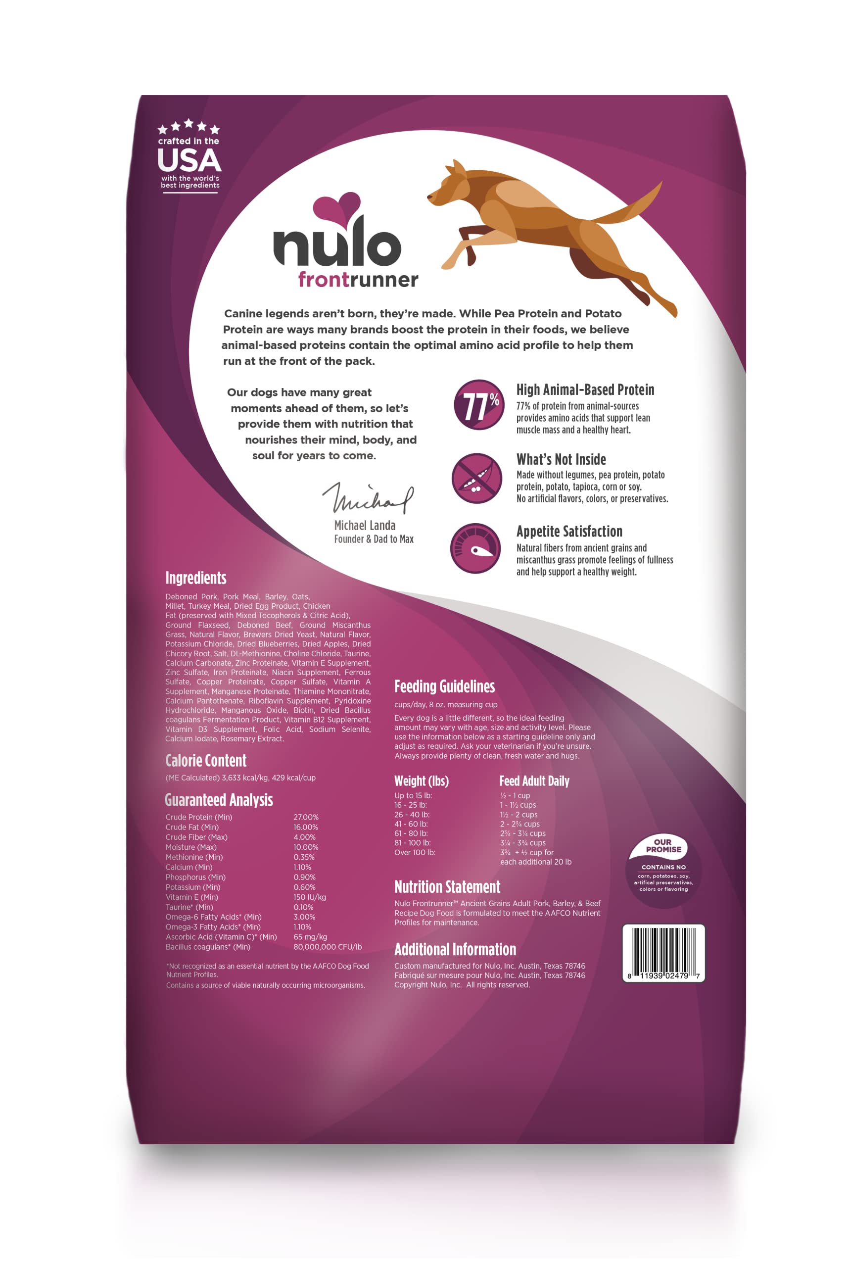 Nulo Frontrunner Ancient Grains High-Protein Dog Food, Pork, Barley, & Beef Recipe- Natural Dry Dog Food with Probiotics, Grain-