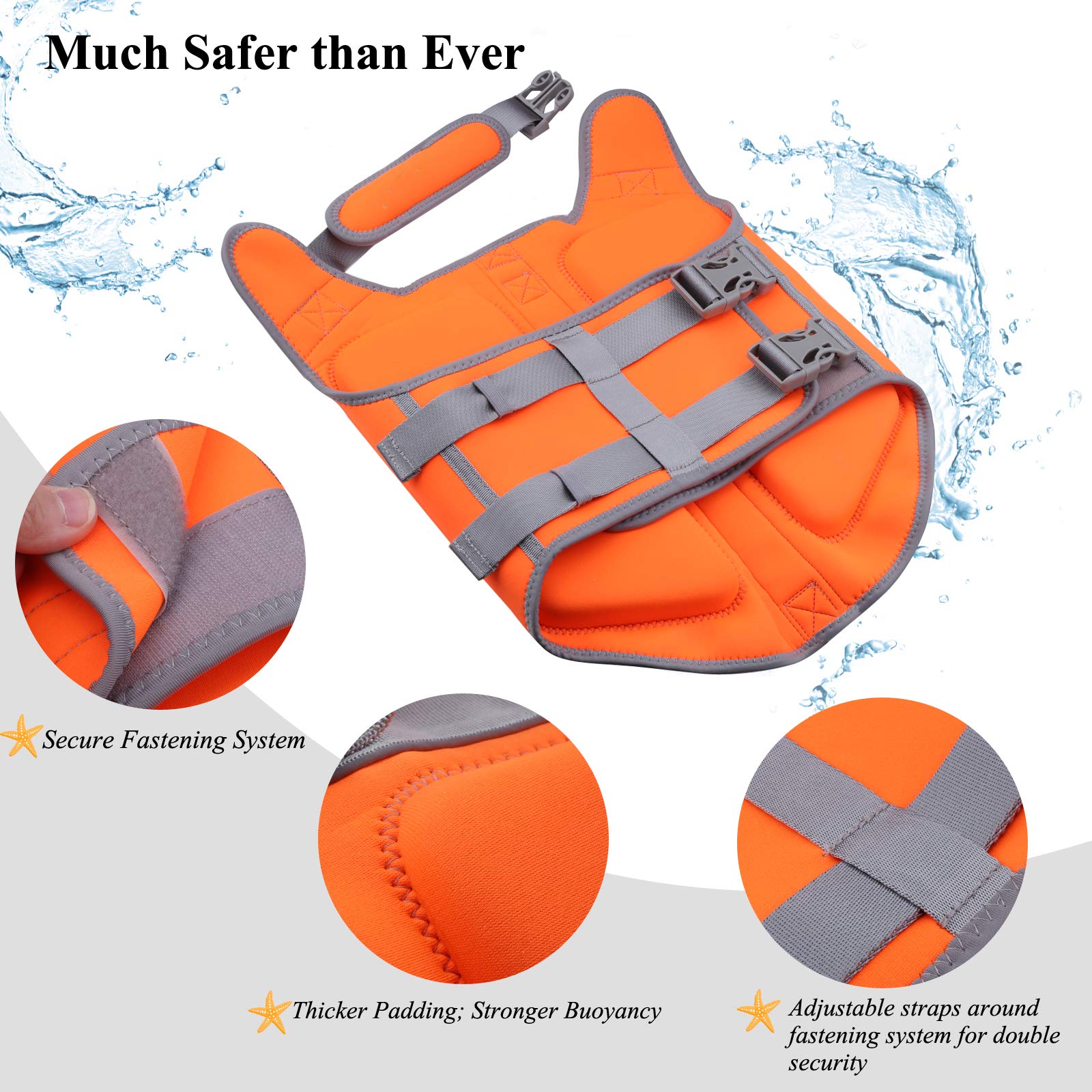 Vivaglory Lightweight Dog Life Jacket, Pet Life Preserver Life Vest Skin-Friendly Neoprene For Large Dogs With D-Ring And Quick