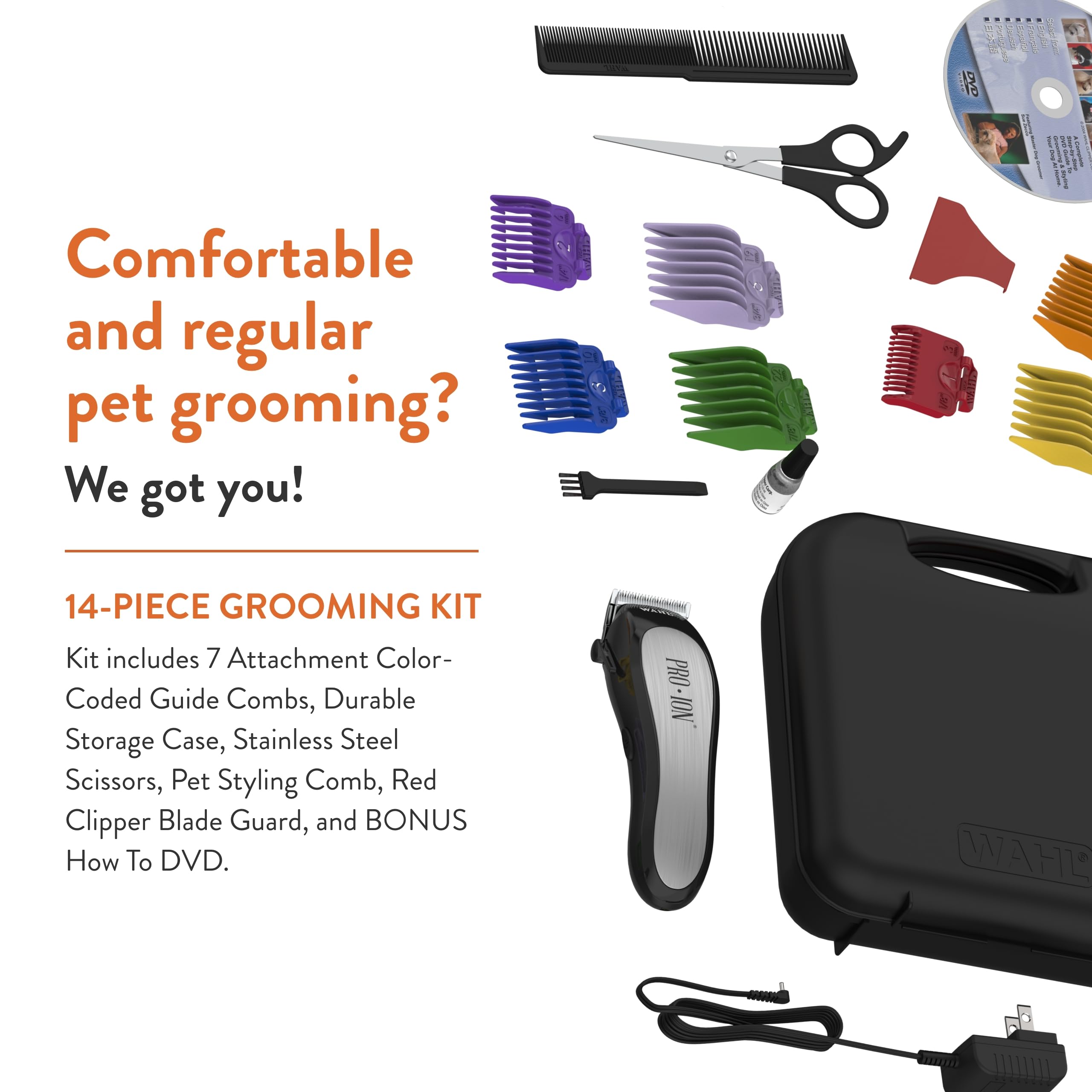 Wahl Professional Animal Pro Ion Cordless Clipper Kit for Dogs & Cats, Chrome, Stainless Steel, Model 9705, 10.3 Ounce