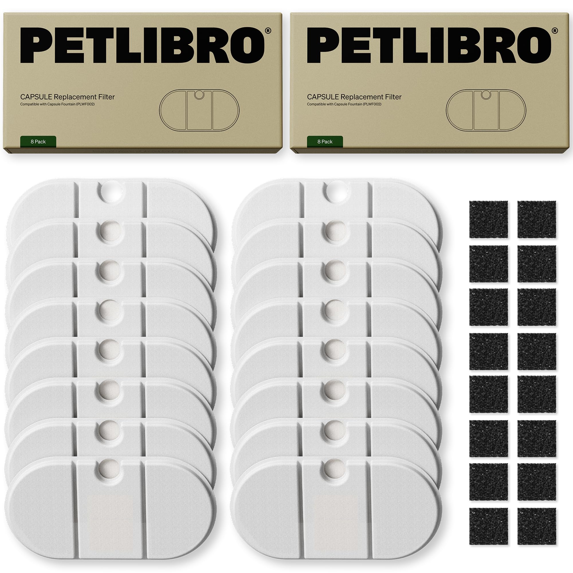 PETLIBRO 16 Packs Replacement Filters for Capsule Cat Water Fountain PLWF002, Replacement Filters for Ultra Quiet Pet Water Foun