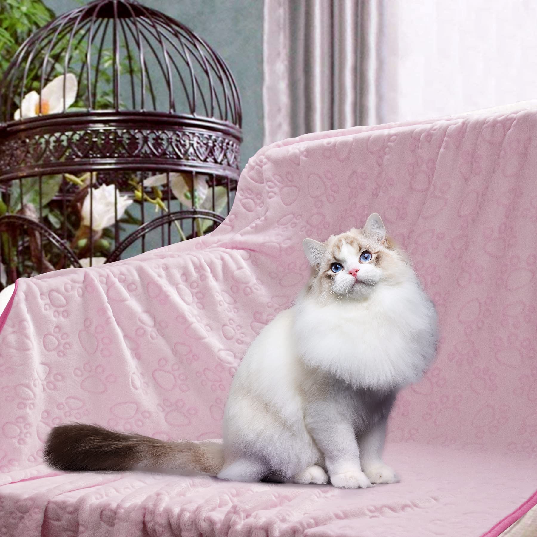 Stuffed Premium Soft Cat Blanket, With Flannel Pink Cute Paw Print, 40 * 32 Inches