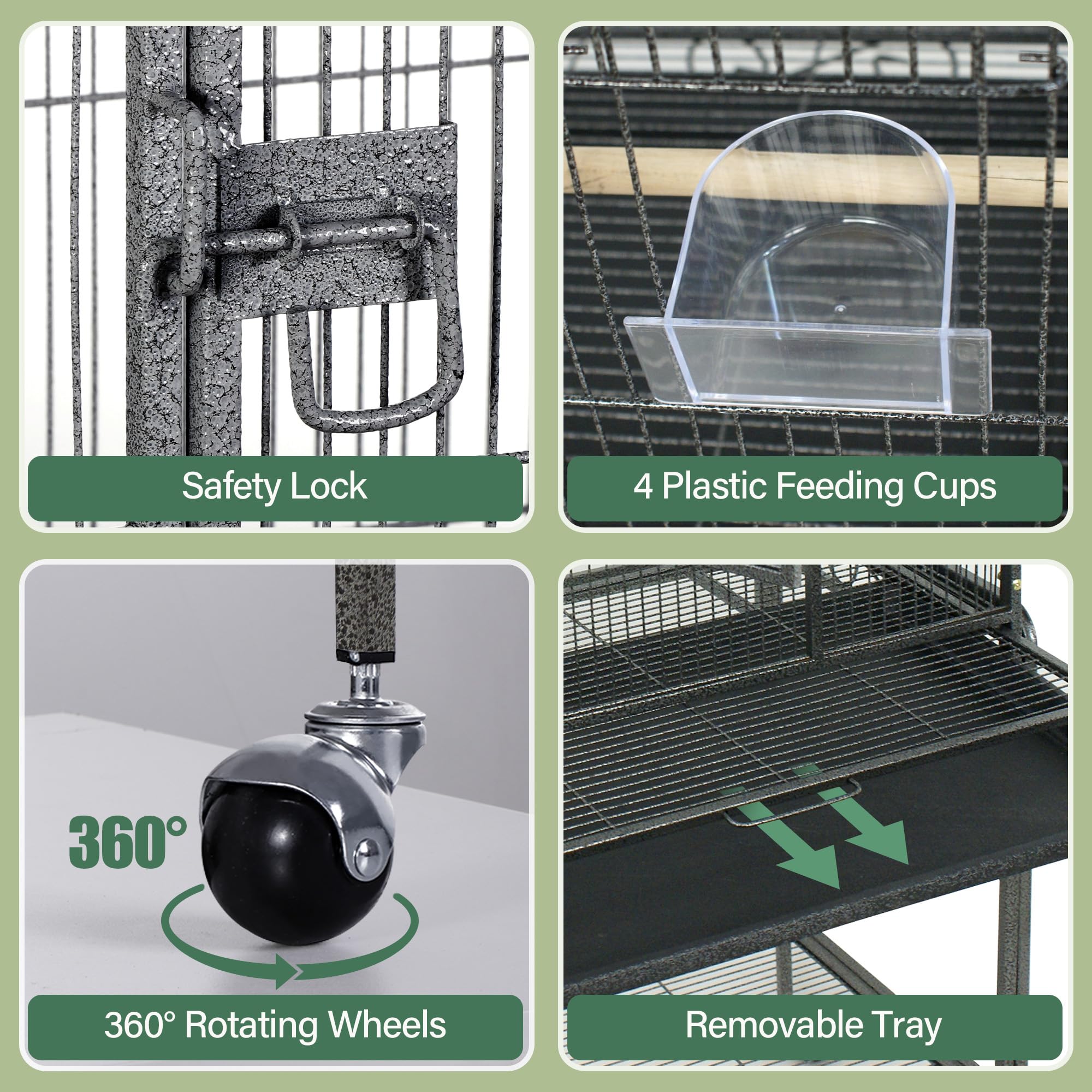 ZENY 53-Inch Bird Flight Cage, Wrought Iron Standing Large with Rolling Stand for Cockatiels Pet Parrot Parakeet Lovebird Canary
