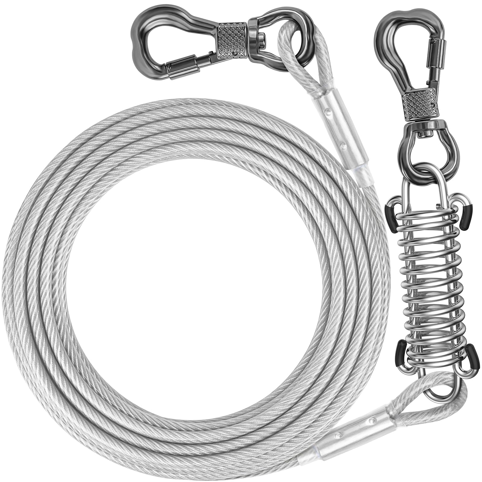 Tresbro 10 Ft Dog Tie Out Cable, Heavy Duty Dog Chains For Outside With Spring Swivel Lockable Hook, Pet Runner Cable Leads For Yard, Silver Dog Line Tether For Small Medium Large Dogs Up To 500 Lbs