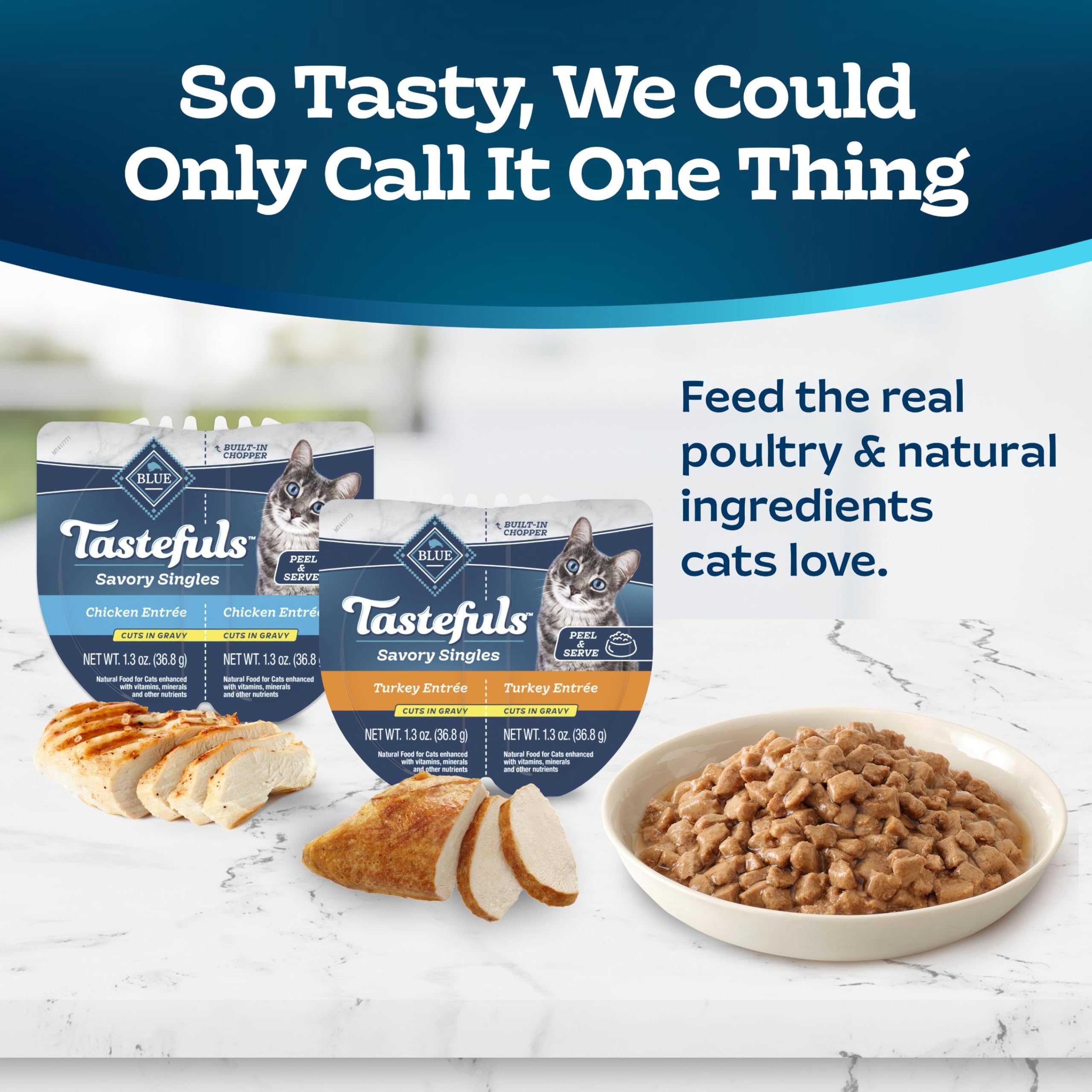 Blue Buffalo Tastefuls Savory Singles Natural Wet Cat Food Cuts In Gravy, Chicken and Turkey Variety Pack, 2.6-oz. Trays, 24-Cou