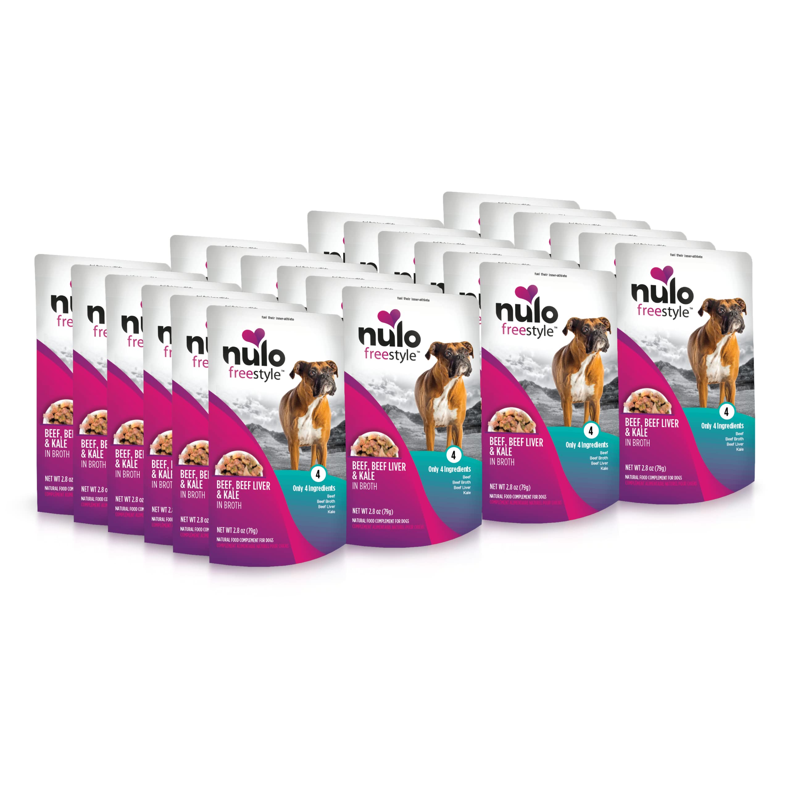 Nulo Freestyle Beef, Beef Liver, & Kale in Broth Real Meat Dog Food Topper, 2.8 Ounce (Pack of 24)