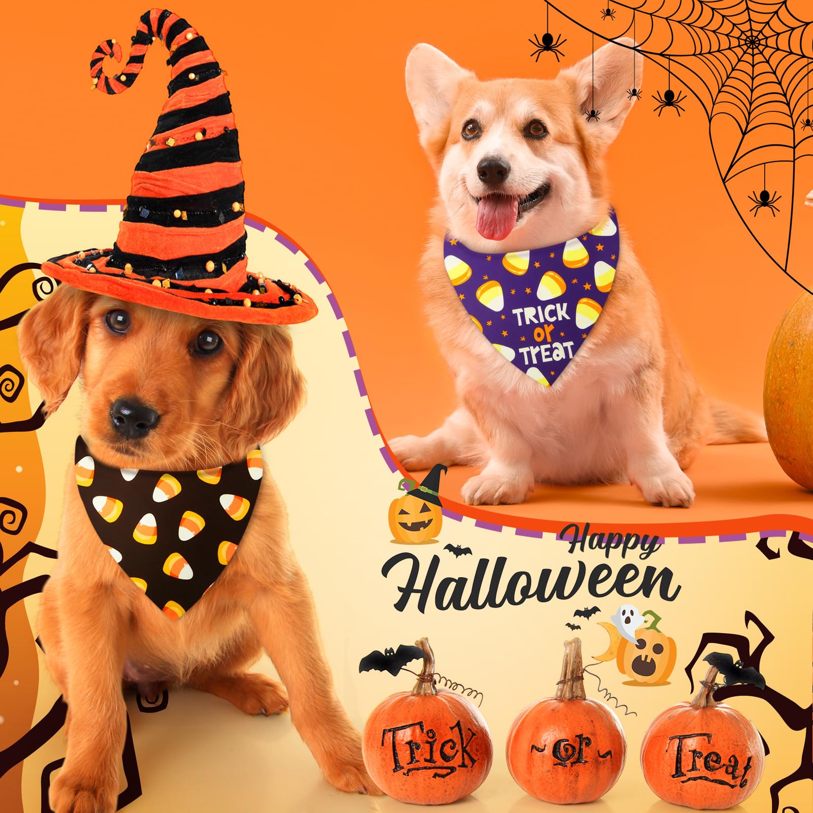 Weewooday 12 Pcs Halloween Dog Bandanas Corn Candy Bandanas for Dogs Purple and Black Triangle Kerchief Bibs Scarf Set for Puppy