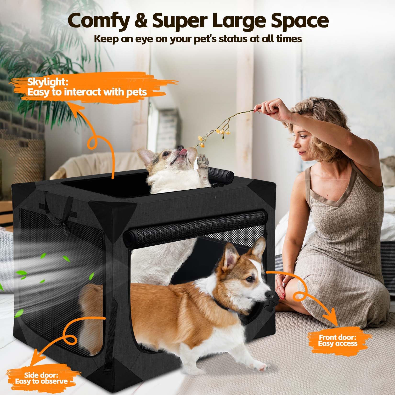 Dog Crate 36x25x25 Inch Dog Crate for Large Dogs, Portable and Foldable Design Perfect for Travel or Home Use, Dog Kennel with 3