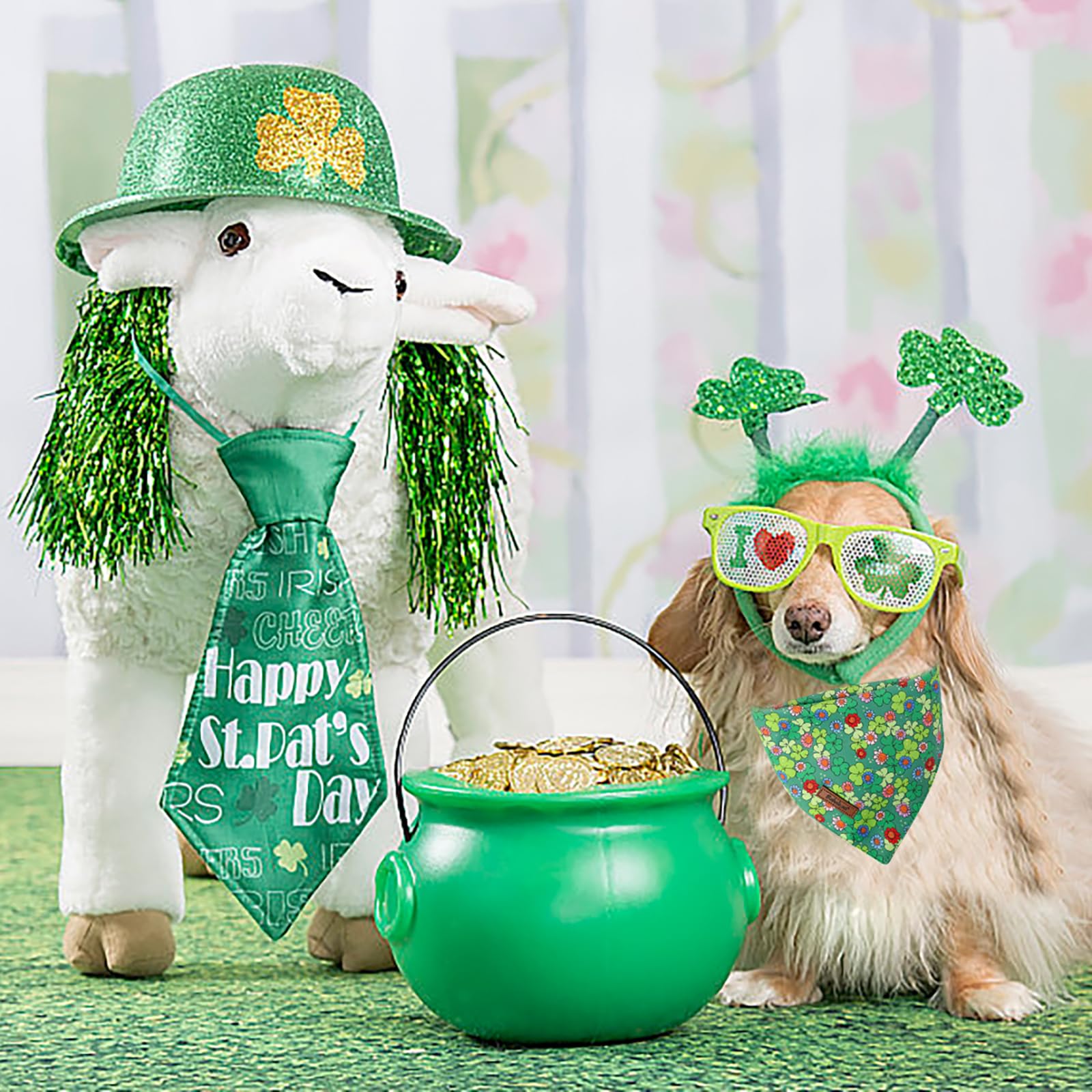 Babole Pet St Patricks Day Dog Bandanas 2 Pack, Green Flower Clover & Cute Clover Pattern St Patricks Dog Scarf Bib For Boy And