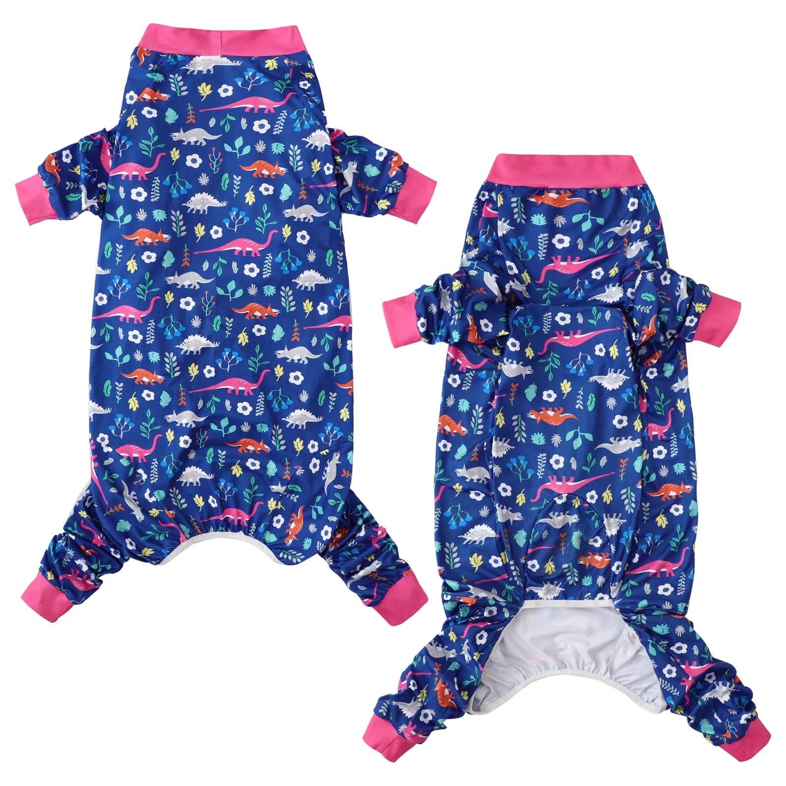 Pripre Dinosaur Printed Dog Recovery Suit - Long Sleeve Shirts Soft Pajamas Onesie Jumpsuit Prevent Licking & Shedding - Navy, 2