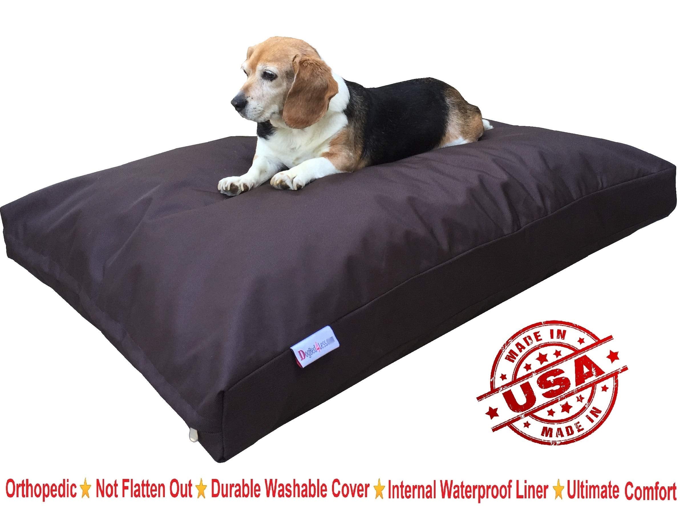Dogbed4Less Medium Shredded Memory Foam Dog Bed Pillow With Waterproof Liner And Heavy Duty Nylon Cover 37X27 Inches, Seal Brown