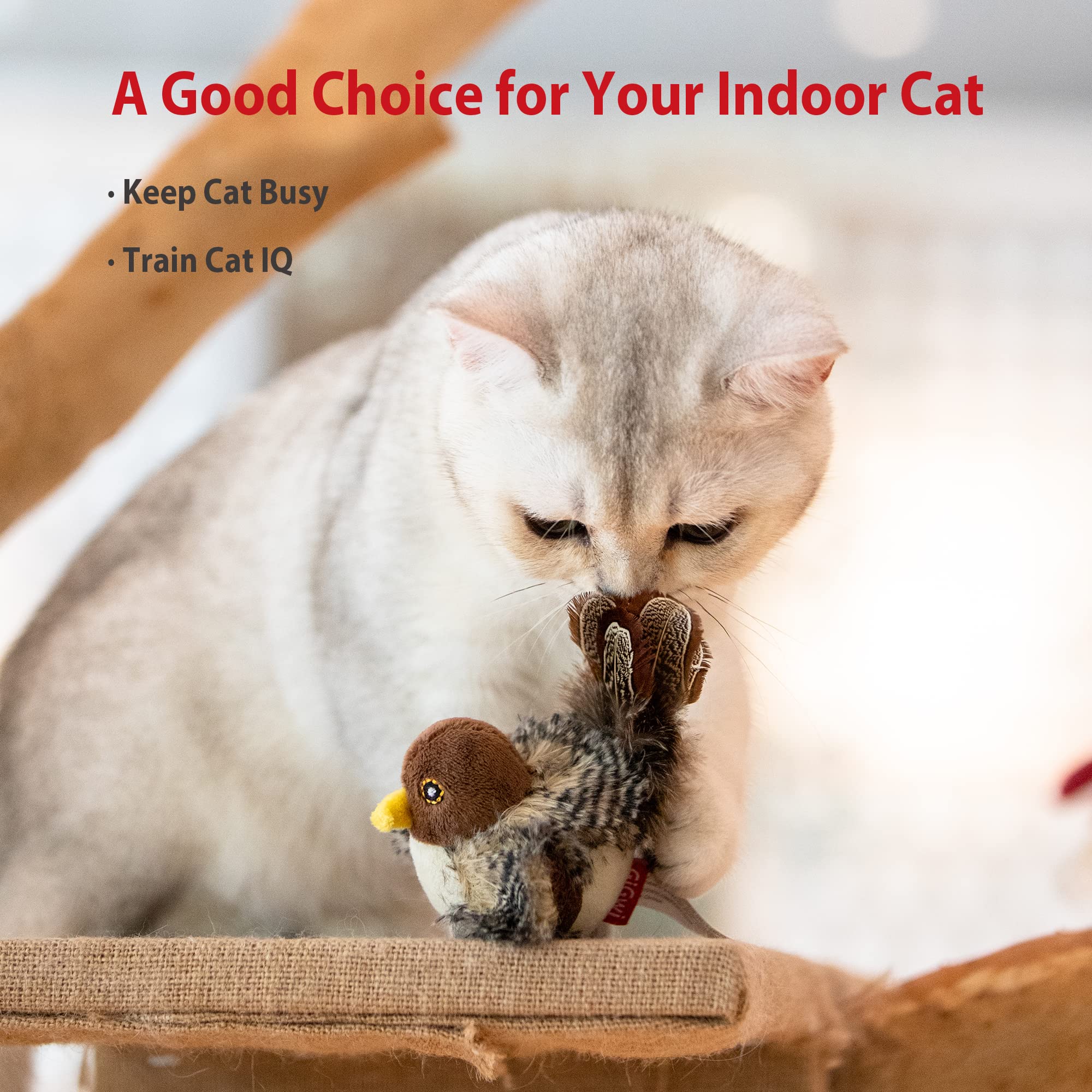 Gigwi Chirp Cat Toy Set - Interactive Motion Activated Squeaky Toy for Indoor Cats - Bird+Mouse, Model G10053
