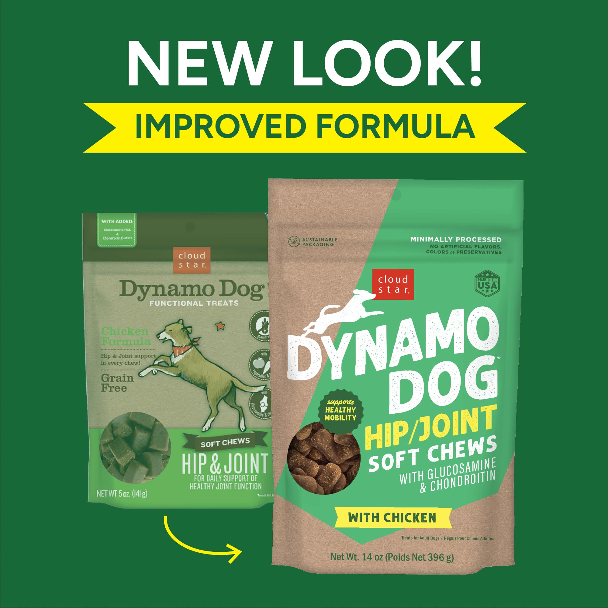 Cloud Star Dynamo Dog Hip & Joint Soft Chew Treats Chicken Formula - Grain Free - 14 oz (20132)