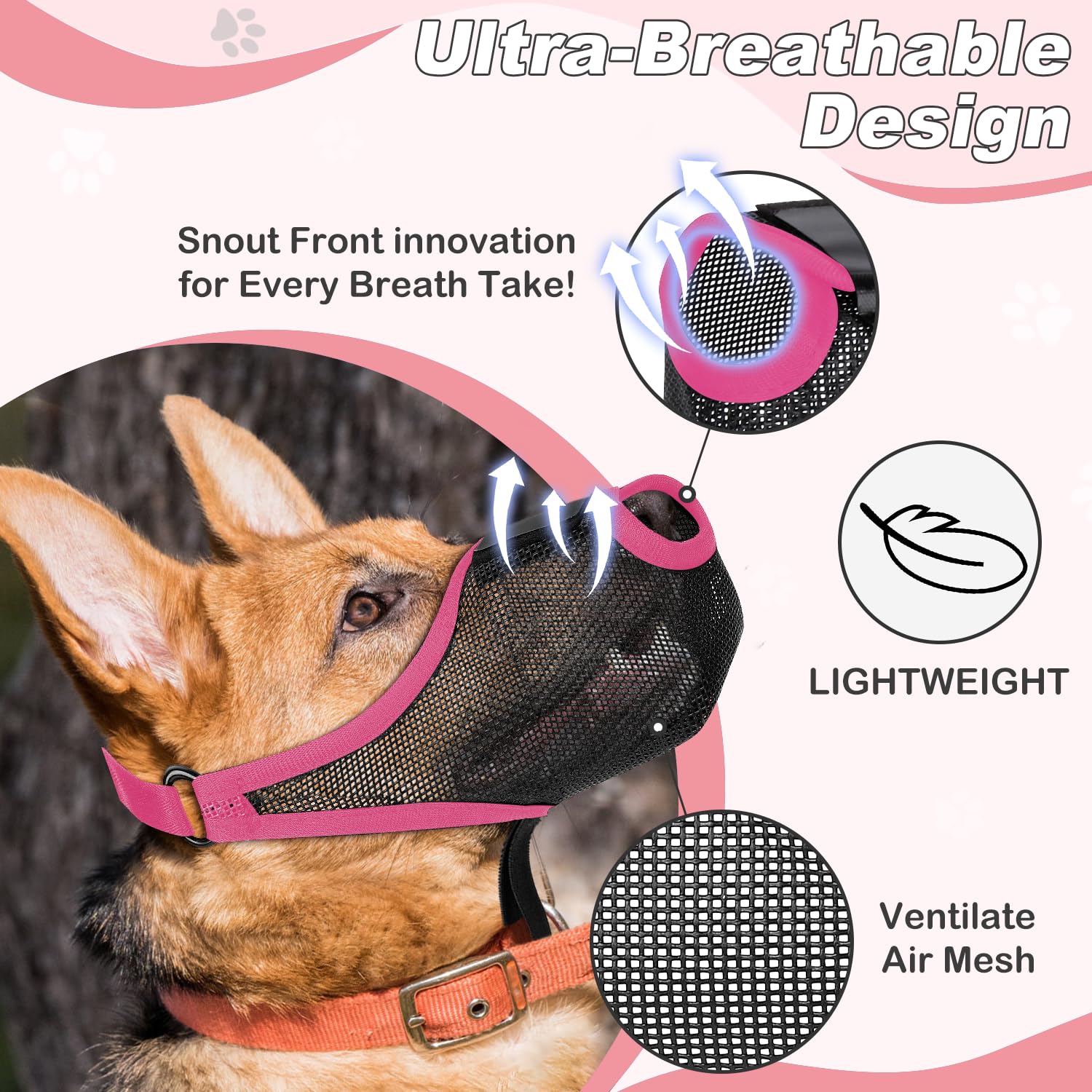 Dog Muzzle, Soft Air Mesh Muzzle for Small Medium Large Dogs Anti Biting Barking Chewing Scavenging, Breathable Adjustable Loop
