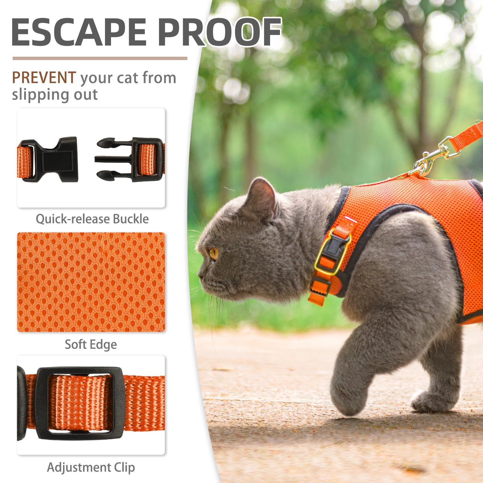 Pupteck Soft Mesh Cat Vest Harness And Leash Set Puppy Padded Pet Harnesses Escape Proof For Cats Small Dogs Rabbits Bunny, Oran