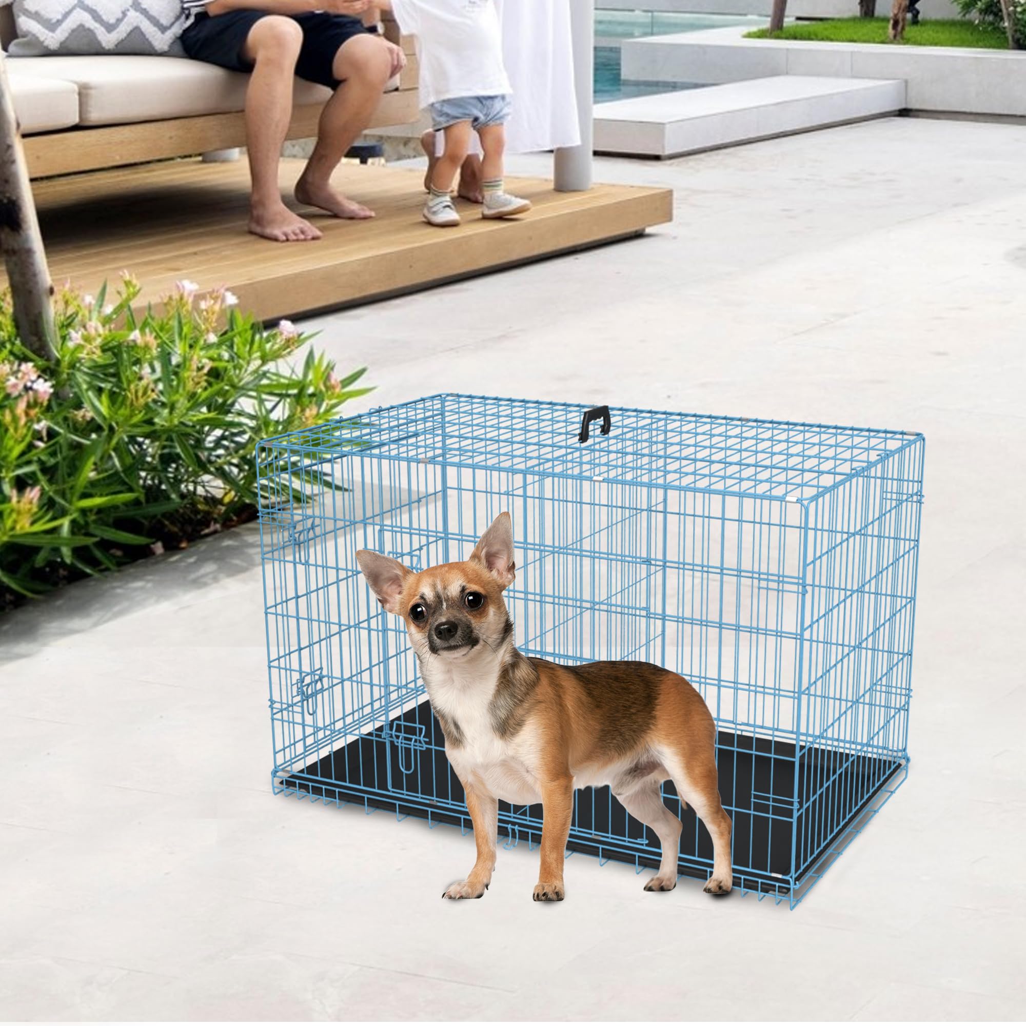 Fdw 24 Inch Dog Crate Dog Kennel Cage With Double Door Folding Metal Wire Dog Cage With Removable Tray&Divider Panel,Pet Crate F