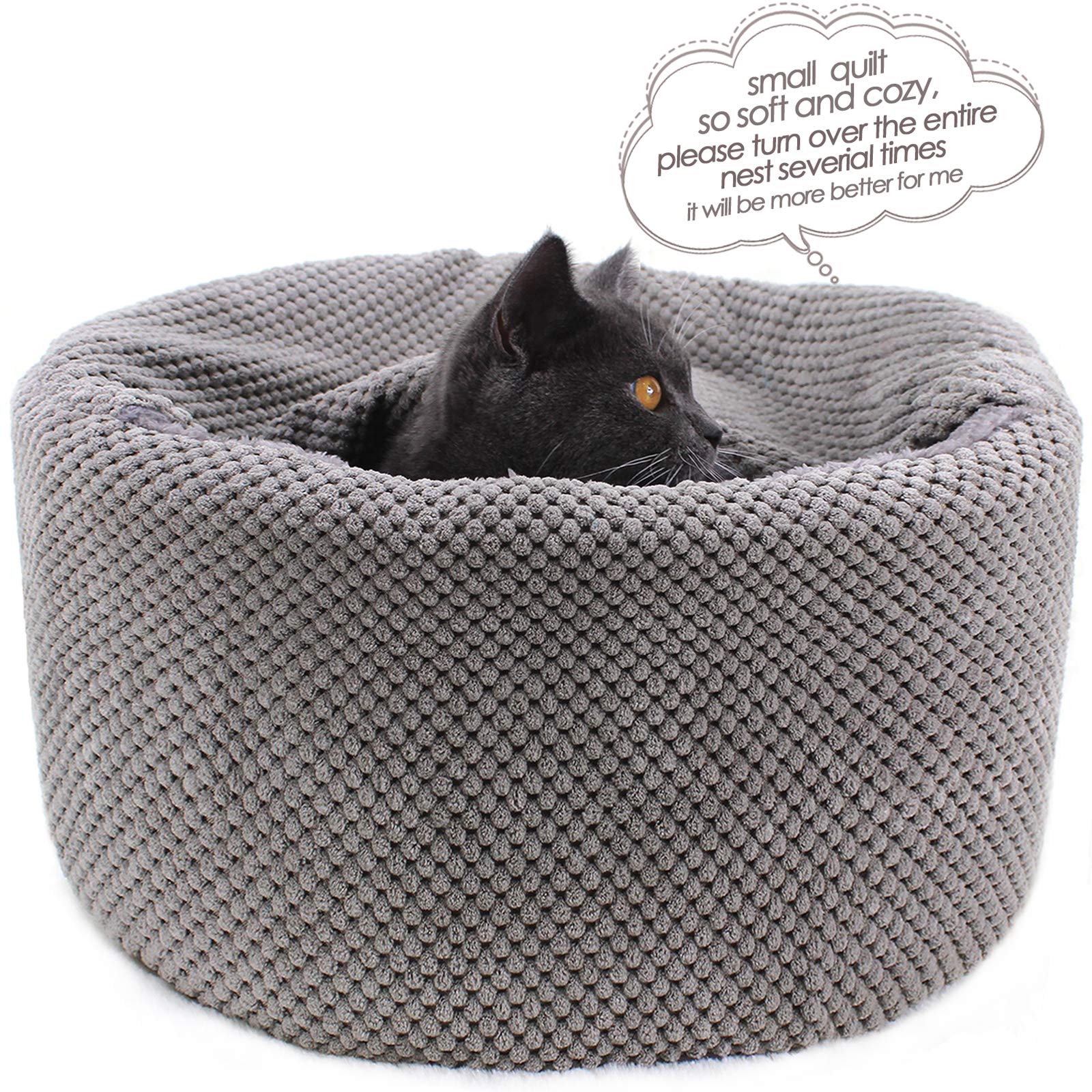 Winsterch Cat Bed, Soft Enclosed Round Cave, 16.5"x16.5"x7.48", Gray, Plush PP Cotton, Model MWL-HS, Indoor/Outdoor Use