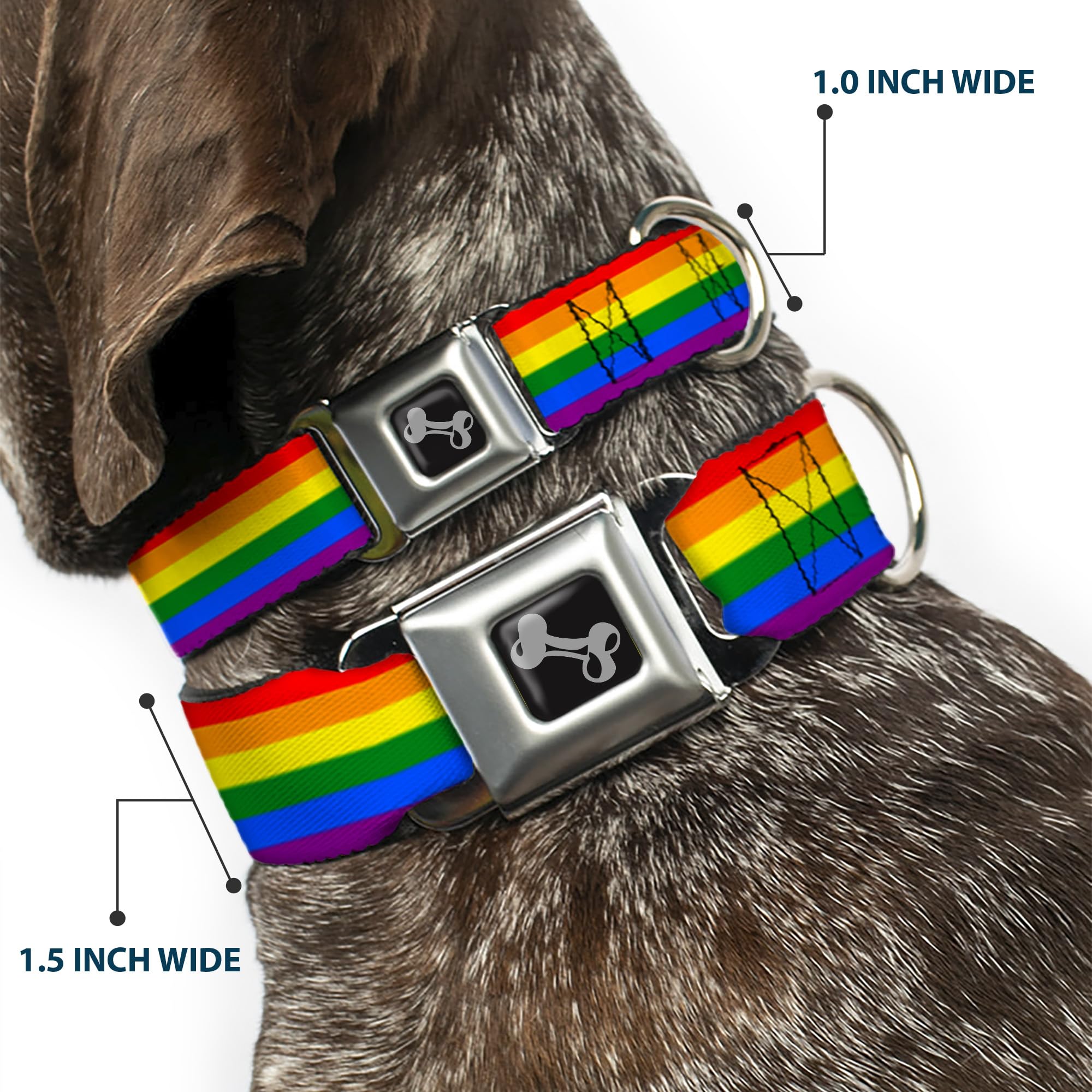 Dog Collar Seatbelt Buckle Flag Pride Rainbow 13 To 18 Inches 1.5 Inch Wide