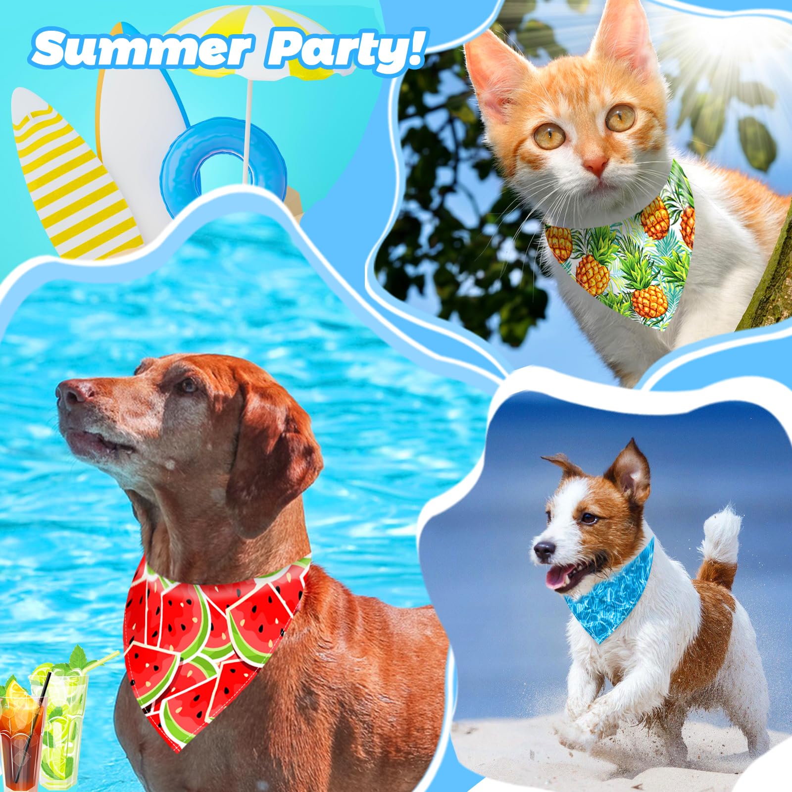 Xpudac 100 Pack Summer Dog Bandanas Bulk Dog Scarf Bibs Adjustable Washable Kerchief With Fruit Flamingo Flower Patten Pet Costu
