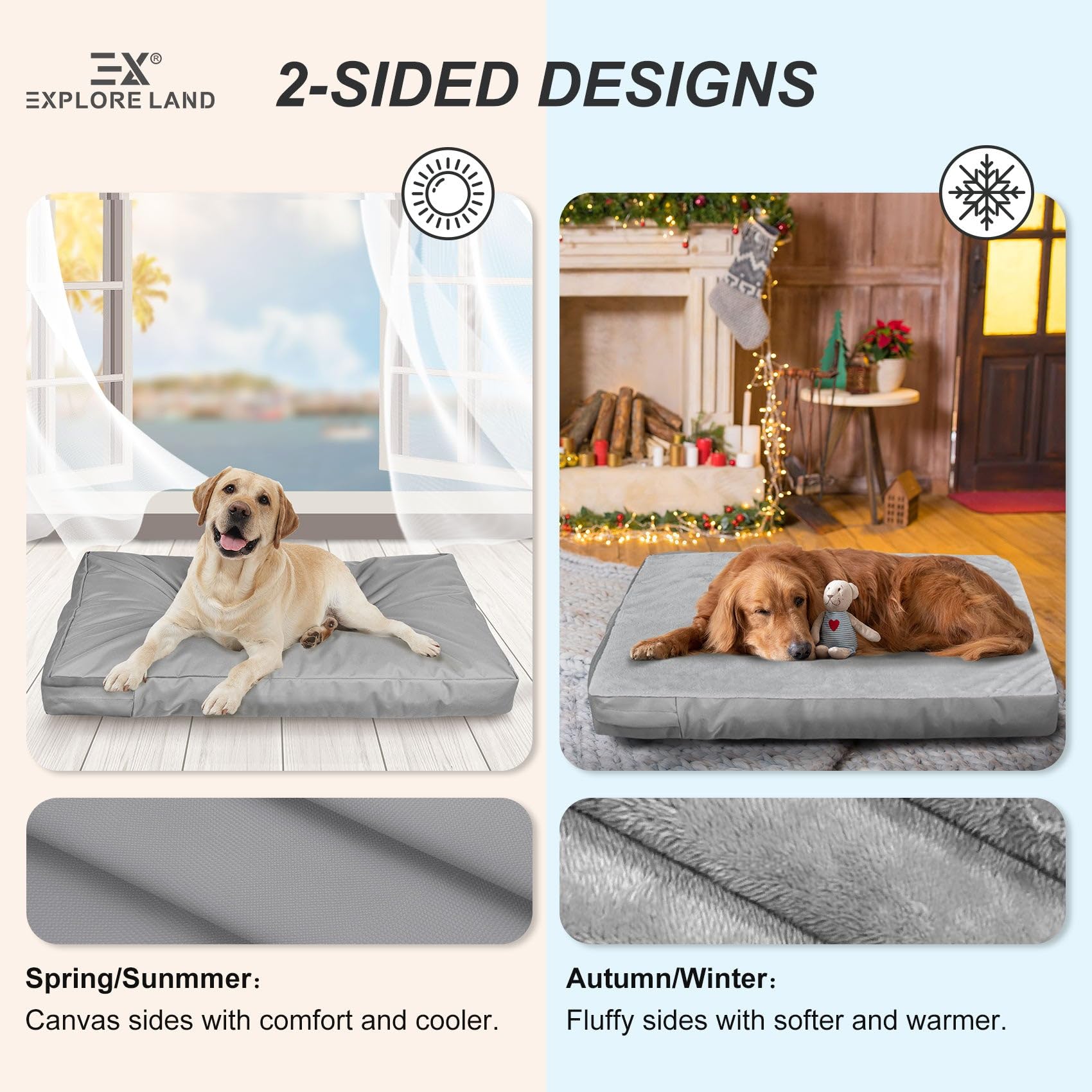 Explore Land Waterproof Dog Bed Cover, 30"x20"x3.5", Gray, Machine Washable, Soft Plush Material, Model 10506702
