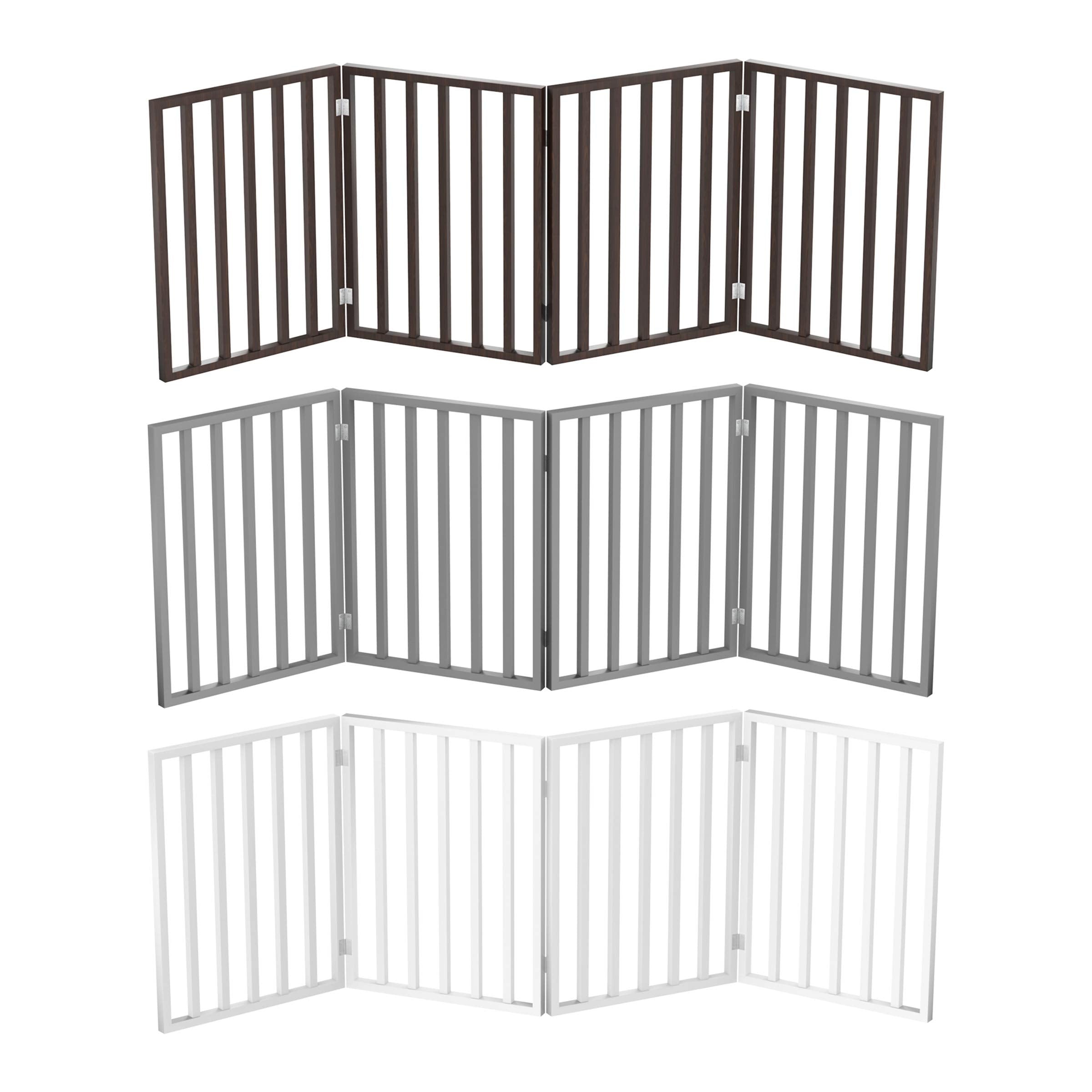 Pet Gate - 4-Panel Indoor Foldable Dog Fence For Stairs, Hallways Or Doorways - 72X24-Inch Retractable Wood Freestanding Dog Gates By Petmaker (Brown)