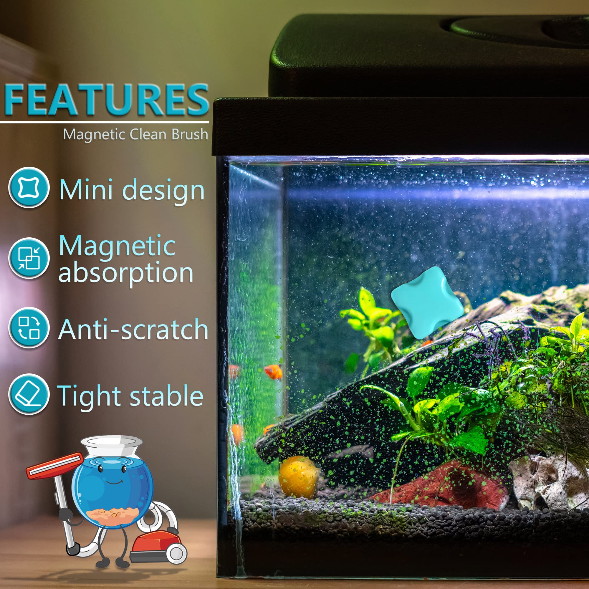 Neptonion Magnetic Aquarium Fish Tank Glass Algae Scrapers Glass Cleaner Scrubber Clean [Compact, Scratch-Free, Non-Slip, Magnet