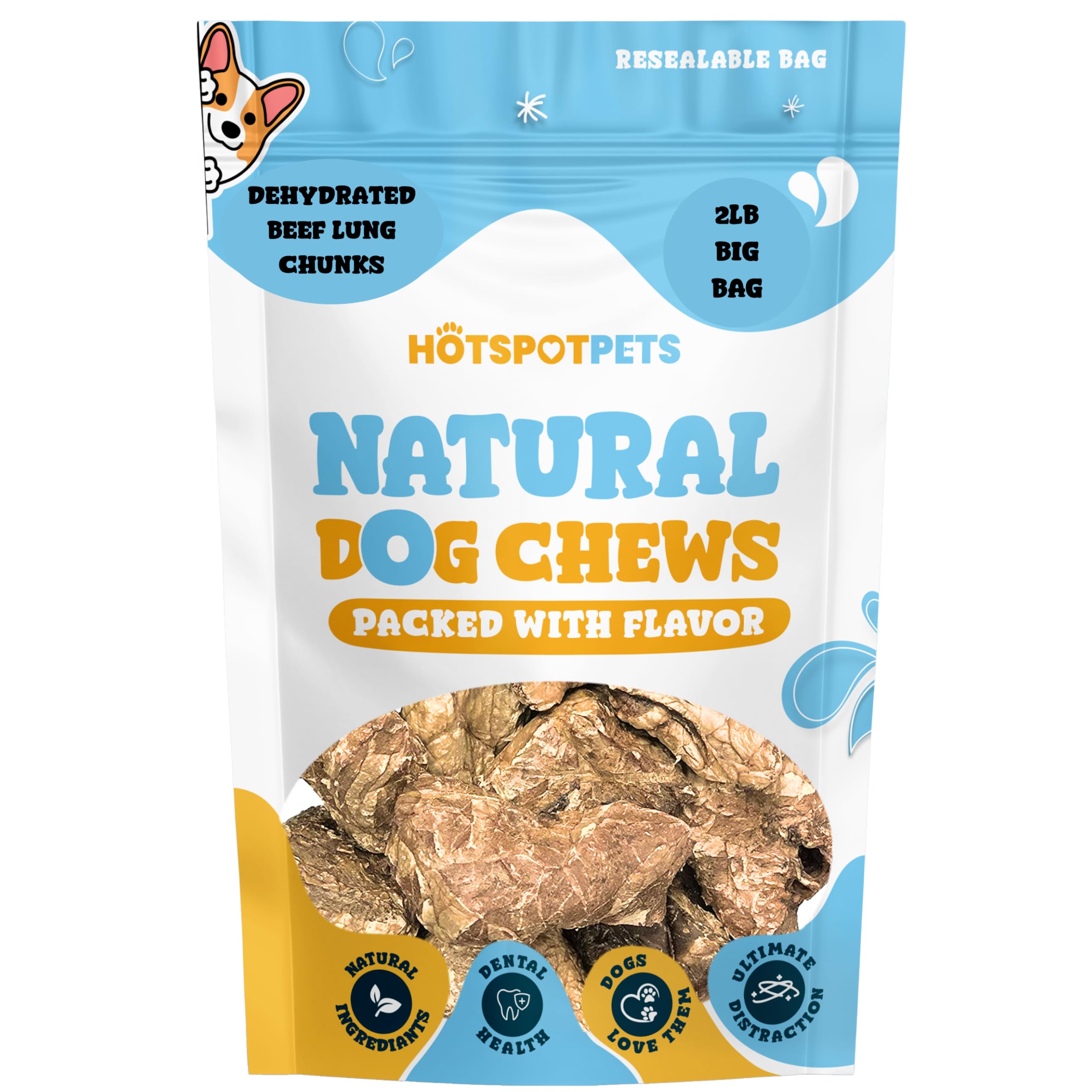 hotspot pets Dehydrated Beef Lung Dog Treats - 2lb Big Bag- All-Natural, One Ingredient - High Protein, Low Fat - Slow Roasted O