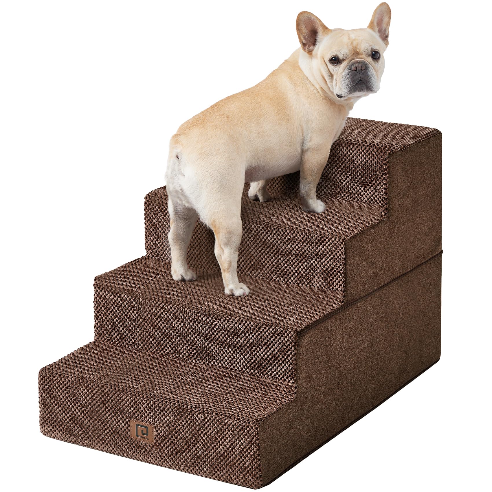Eheyciga Dog Stairs For Bed 20”H, 4-Step Extra Wide Dog Steps For High Bed, Pet Steps For Small Dogs And Cats, Non-Slip Balanced Dog Indoor Ramp, Brown