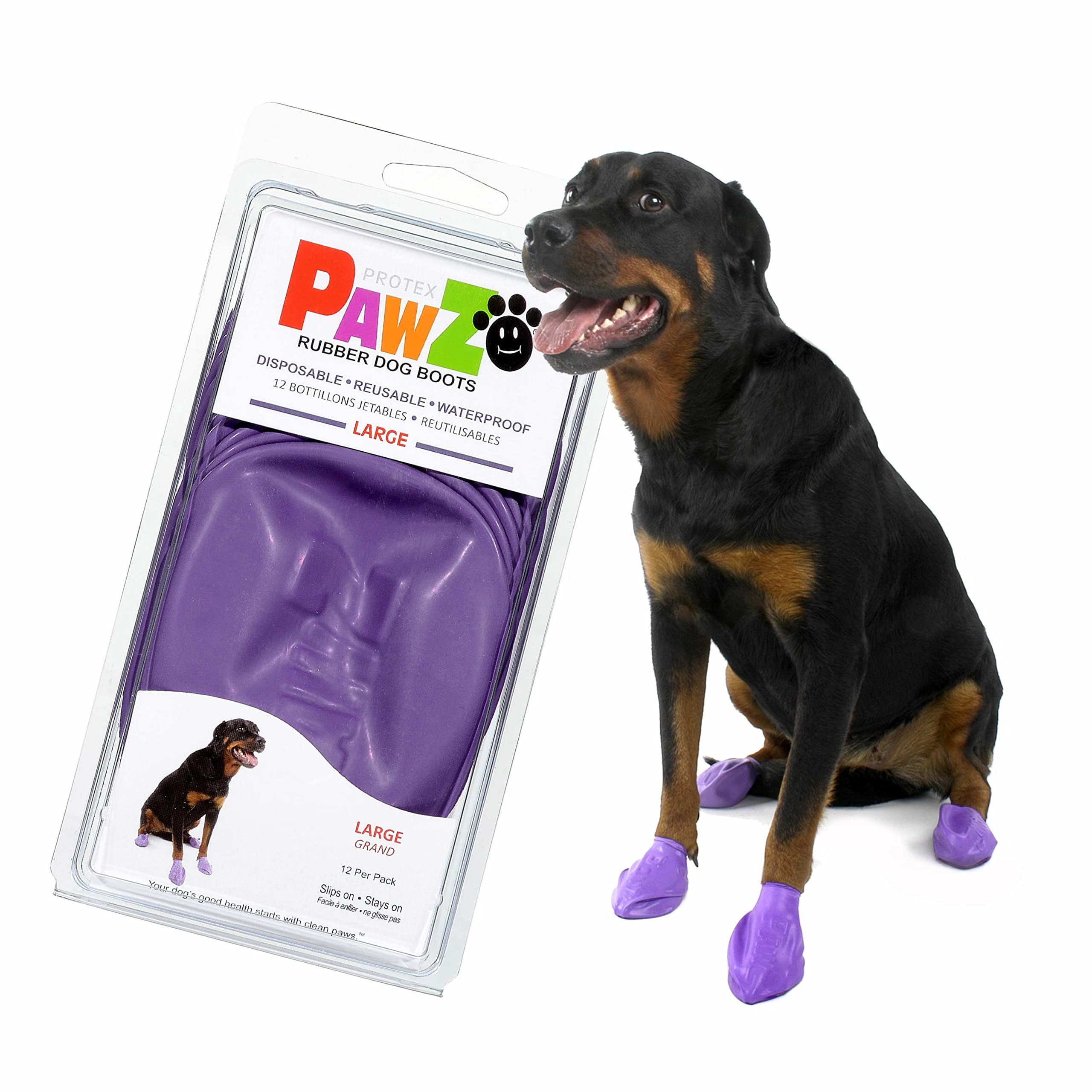 PawZ Rubber Dog Boots for Paws up to 4 - Dog Booties for Hot Pavement, Anti Slip Dog Socks, 12 Reusable Paws Waterproof Dog Boot